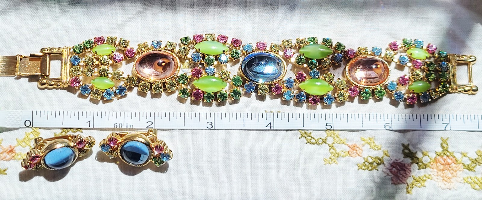 Vintage Multicolor Rhinestone Bracelet and Earrings Set