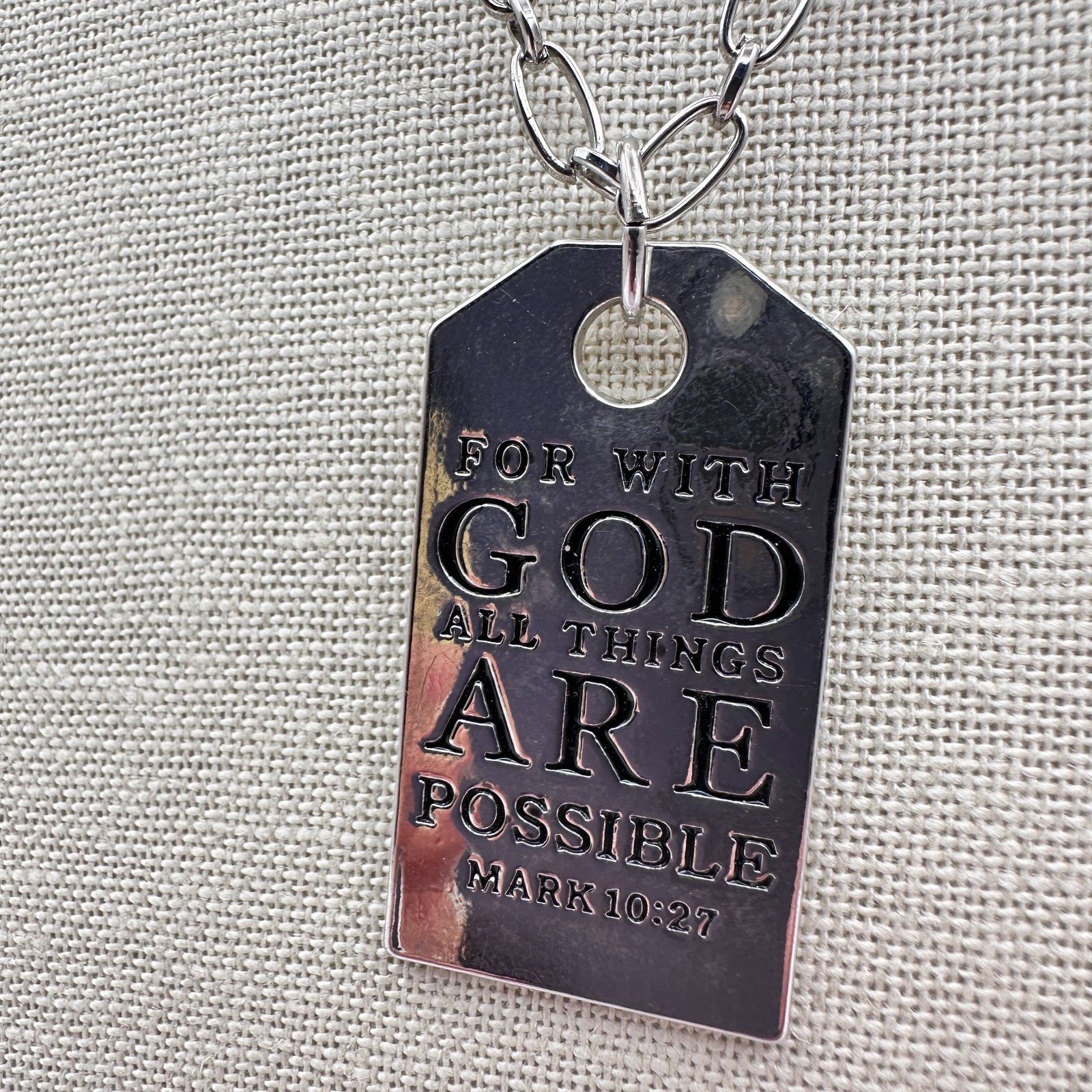 Vintage 90s Silver Tone Mark 10:27 Dog Tag Pendant Necklace Classic Jewelry