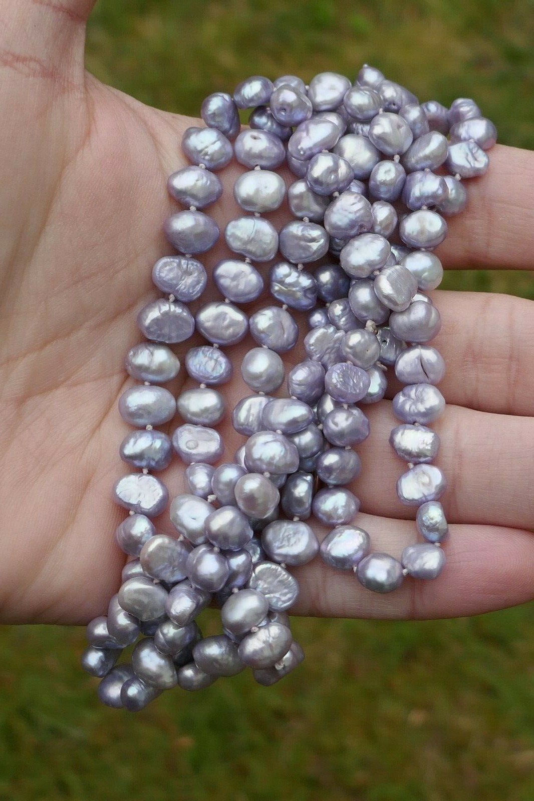 Vintage Lavender 6.8 mm x 6.4mm Baroque Pearl Necklace – 34.5″ Long