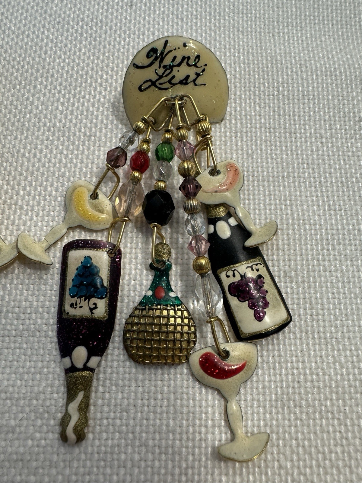 Lunch At The Ritz Wine List Earrings Crystal Enamel Dangle Pierced Ears