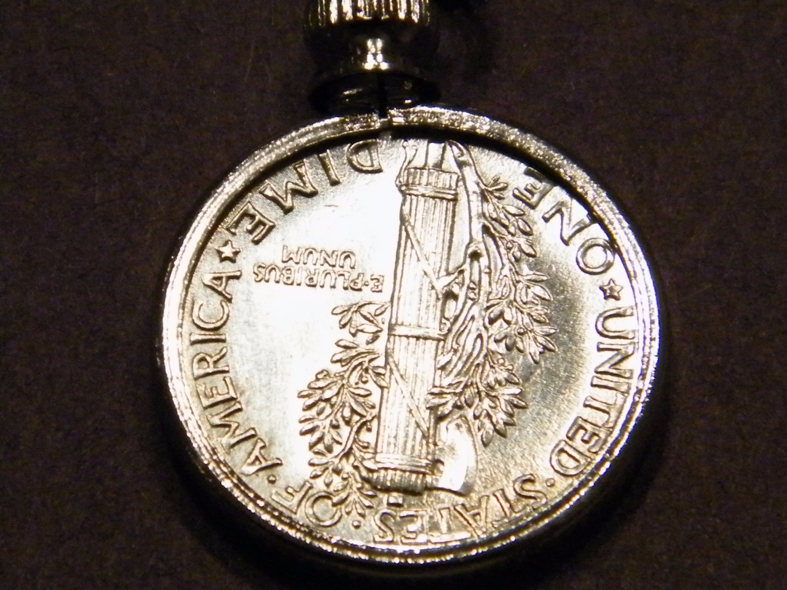 Coin Pendant Silver VINTAGE MERCURY DIME Bezel Sterling Silver Plated 18” Chain