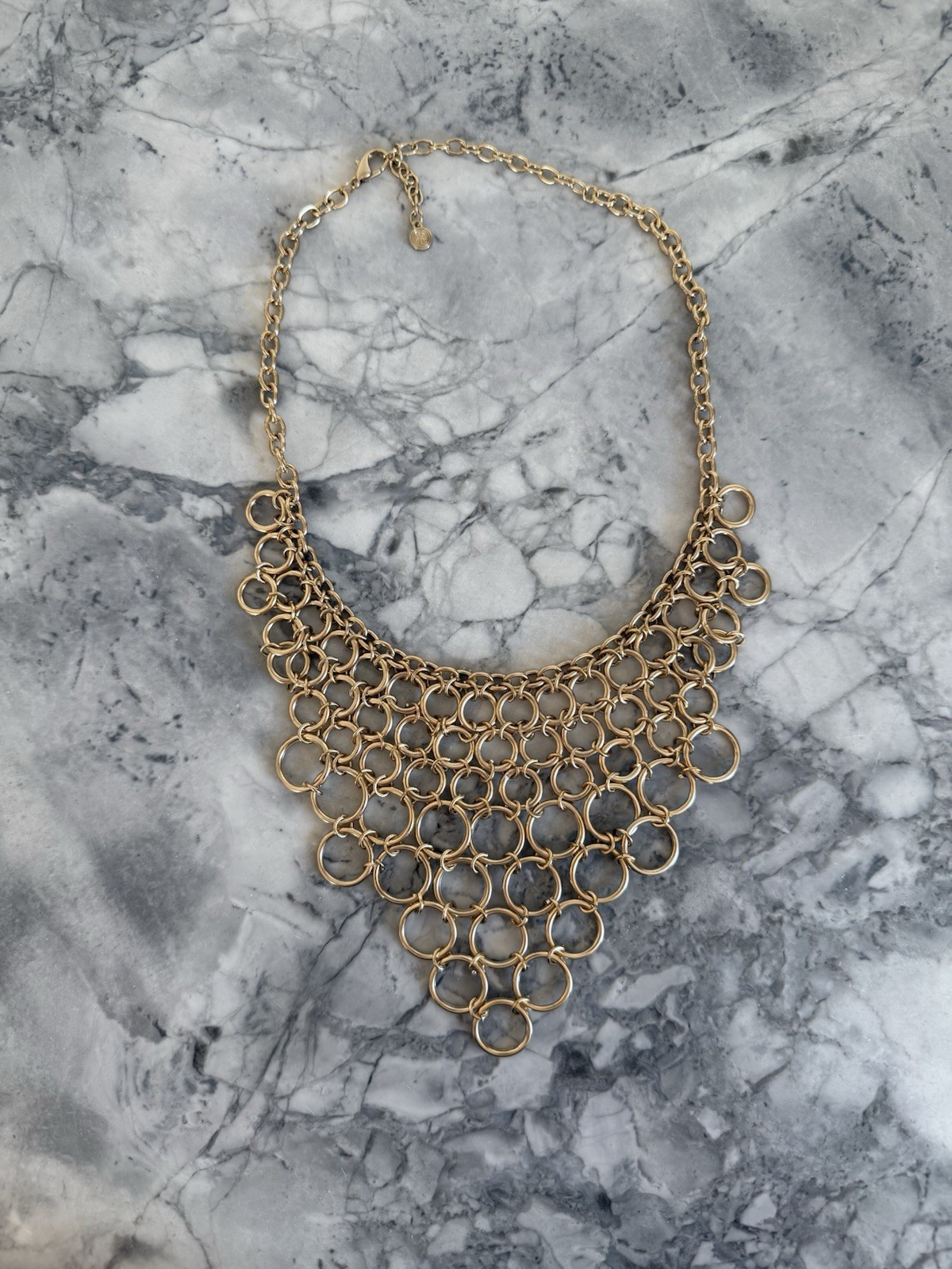 R.J. Graziano Gold Tone Open Circle Bib Statement Necklace Adjustable Collar