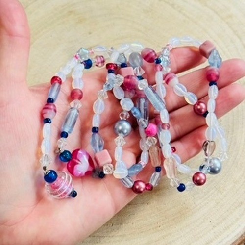 VTG pink Opalescent wrap Necklace Opalite Art Glass Beads moonglow long 38″ rare