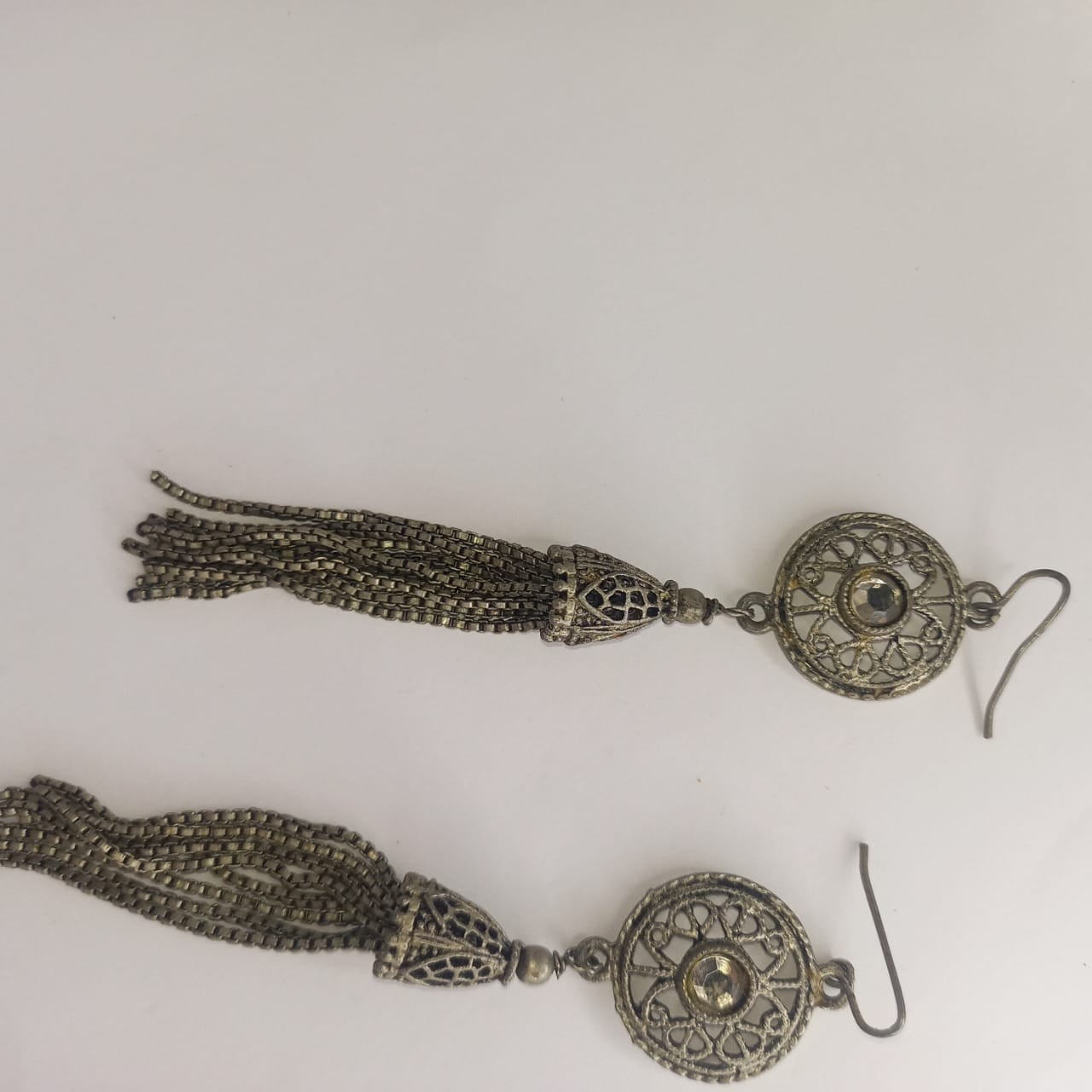 **Vintage Filigree Tassel Drop Earrings Silver Tone Statement Dangle Jewelry**
