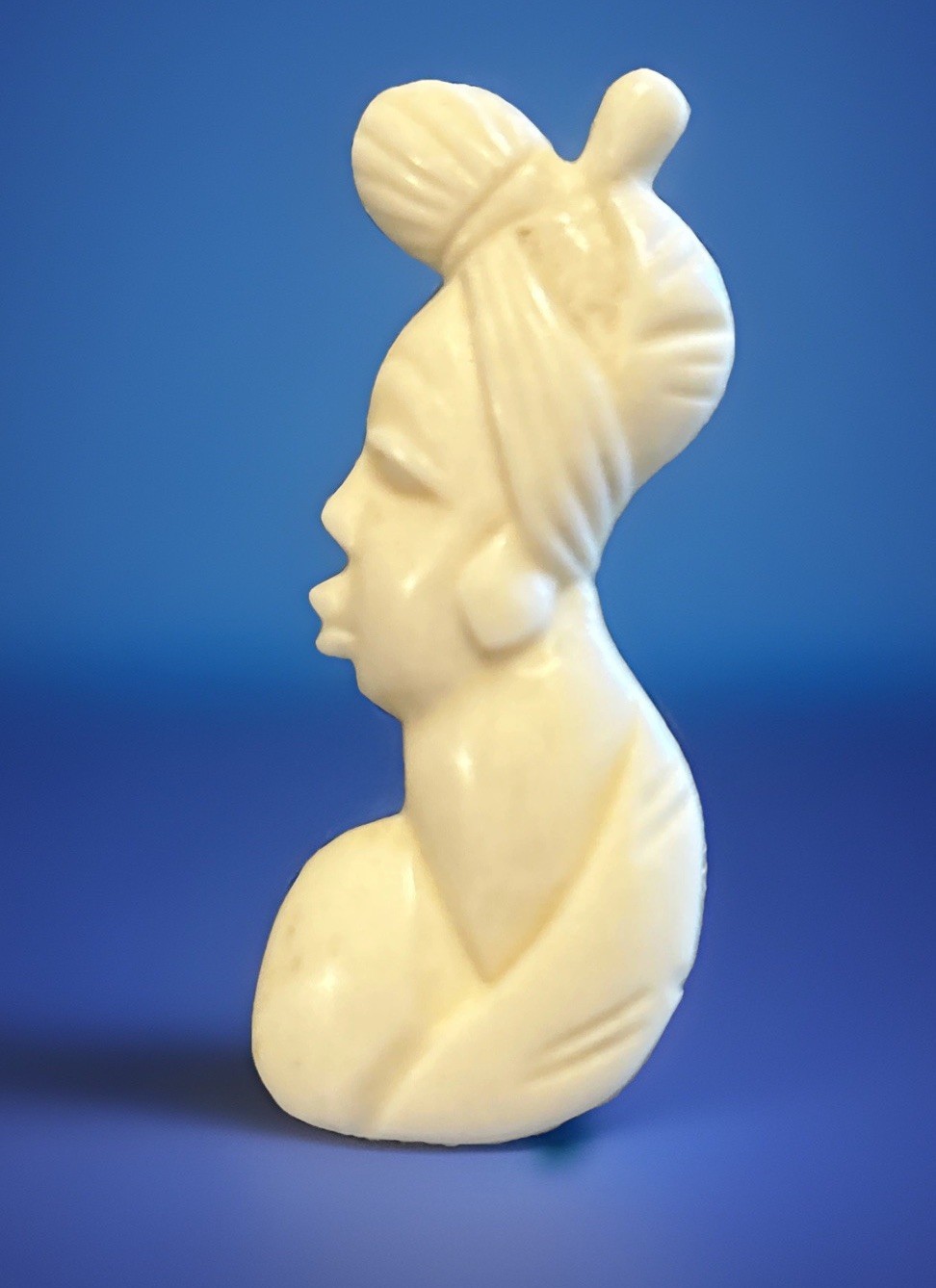 Art Deco Eye Catching Carved Bovine Bone African Profile Brooch C Clasp