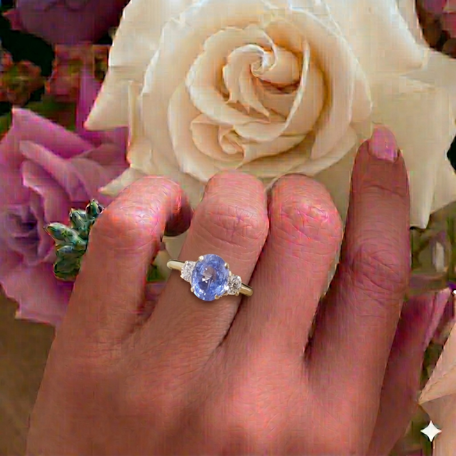 Vintage 14K Yellow Gold Engagement ring 1.55ct.Natural Blue Sapphire Oval Cut