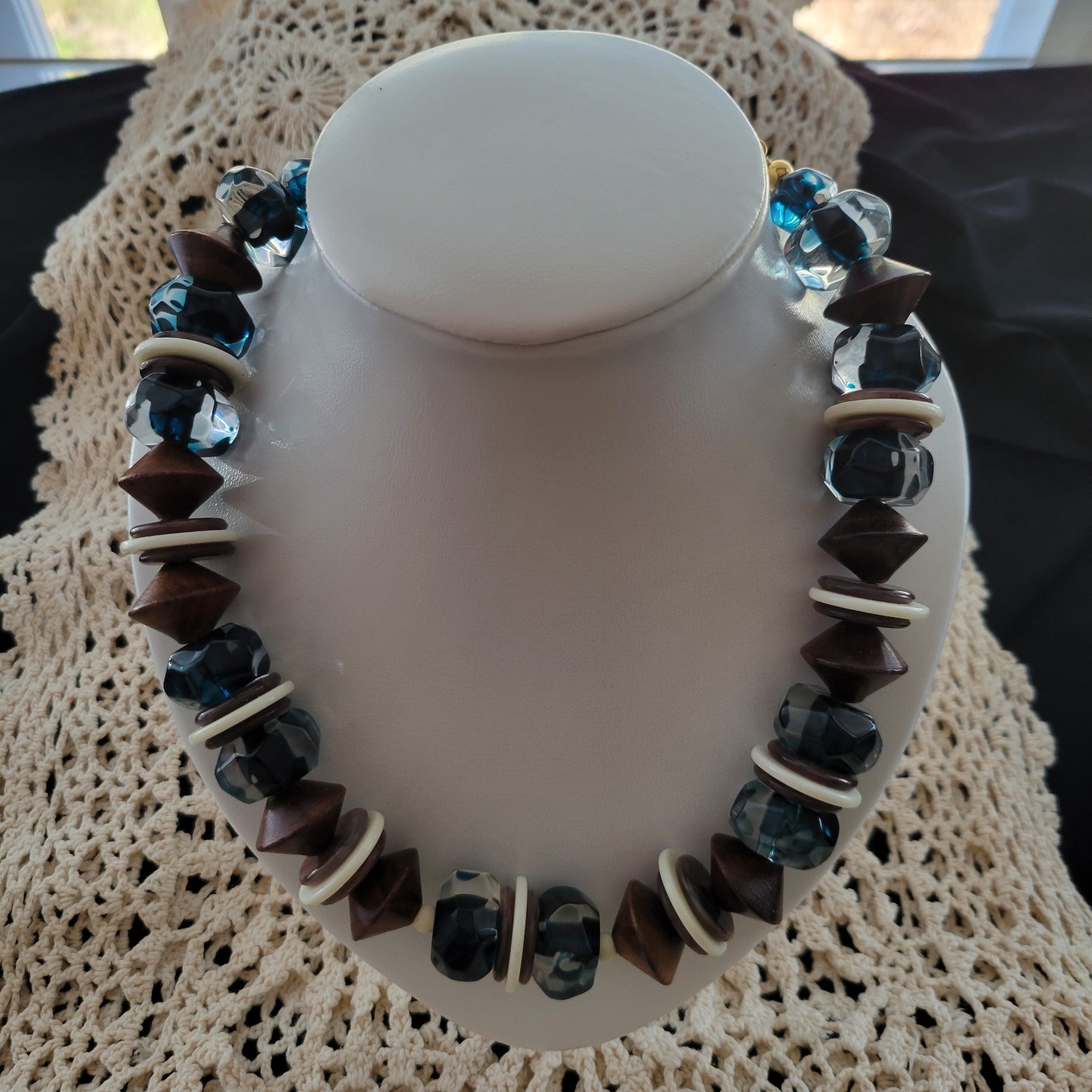 Vintage YVES SAINT LAURENT Large Bead Ball Wood Choker Necklace VGC Signed YSL