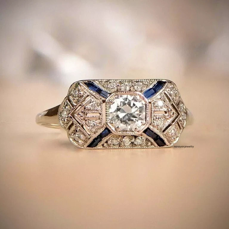 Art Deco European Style 2Ct Lab Created Diamonds Wedding 14K White Gold FN Ring