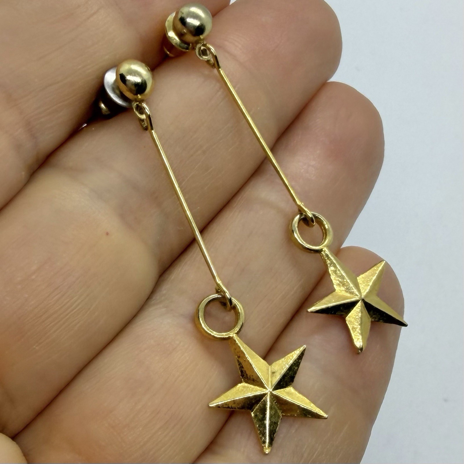 Vtg Art Deco Star Charm Goldtone Drop Dangle Retro Earrings Post Trendy Simple