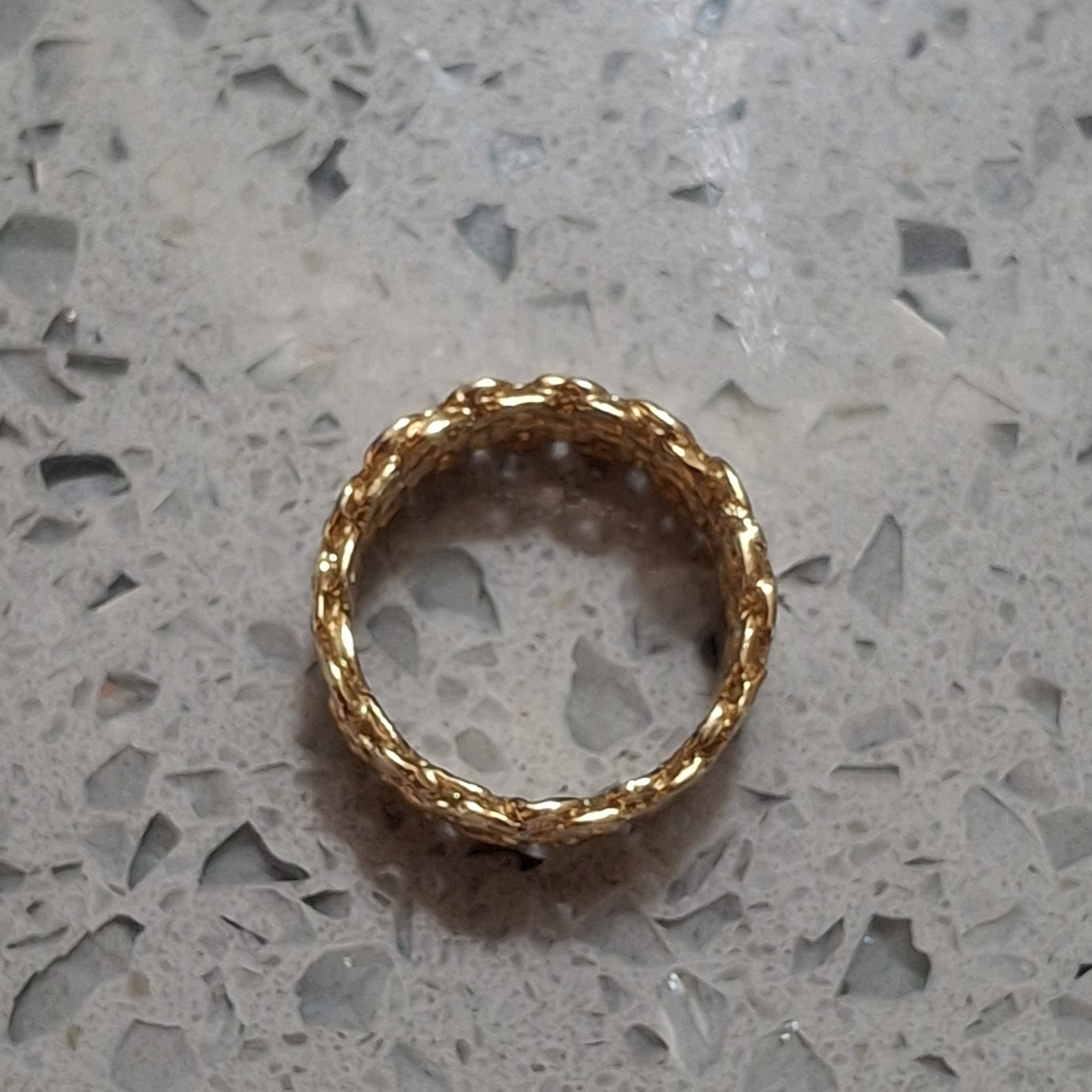 Vintage Brutalist Ring Wide Band Scroll Weave Gold Tone SZ6 Quality Handmade 60s