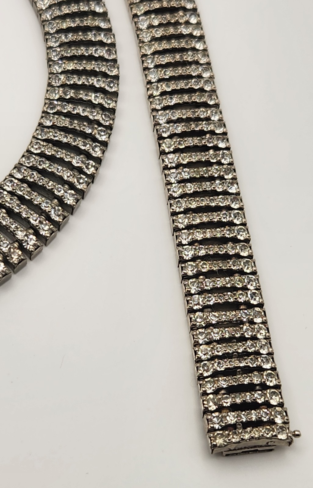 Vintage Rhinestone Choker Necklace Bracelet Set Clear Crystal Collar Bridal 16″