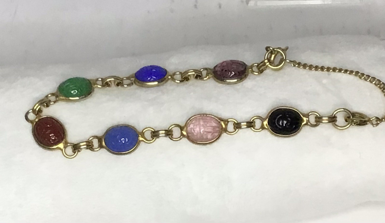 Vintage Egyptian Revival Scarab Bracelet 7 Multi Colored Stones unbranded