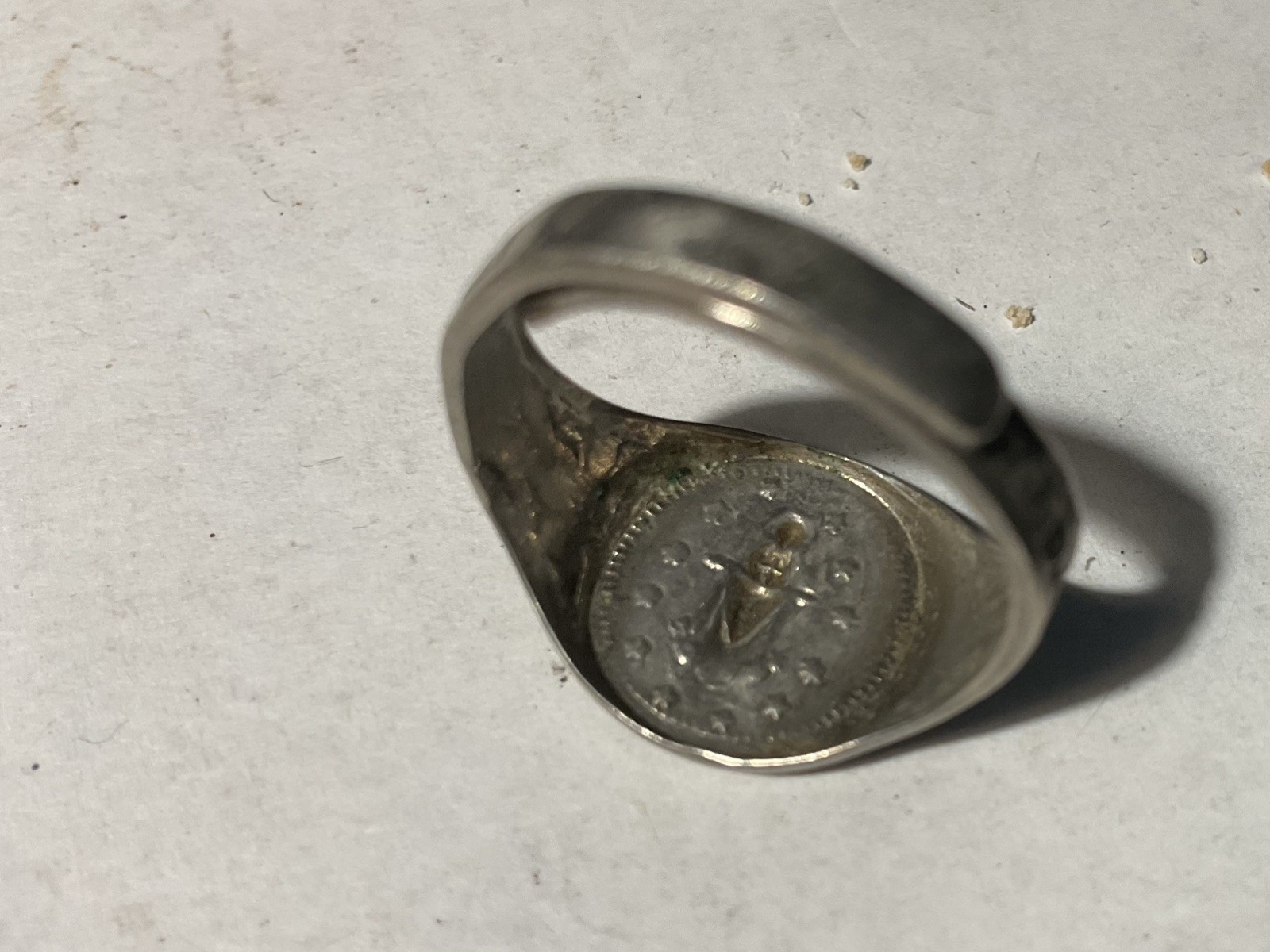 Vintage Catholic Collectible unknown Silver Ring Rare variable size