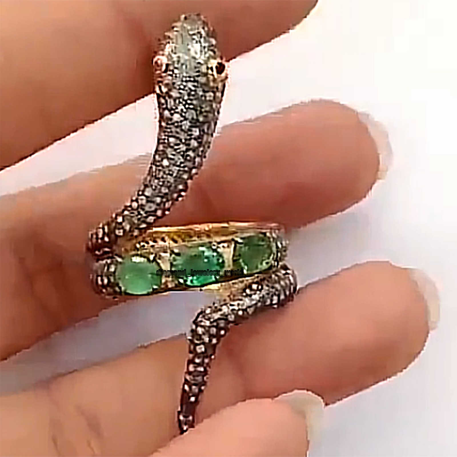 2.57ctw Rose Cut Diamond Gemstone Studded Silver Victorian Snake Ring Jewelry