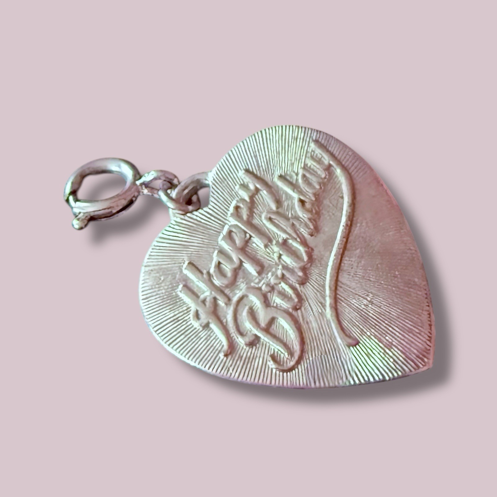 Heart Charm Pendant Silver Tone Happy Birthday Engraved Vintage