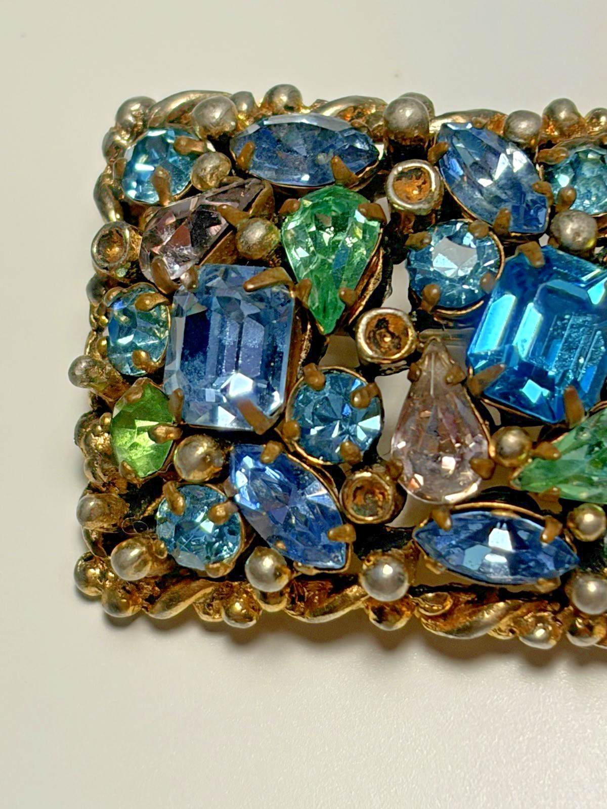 Vintage Barclay Multi-Stone Blue & Green Rhinestone Brooch