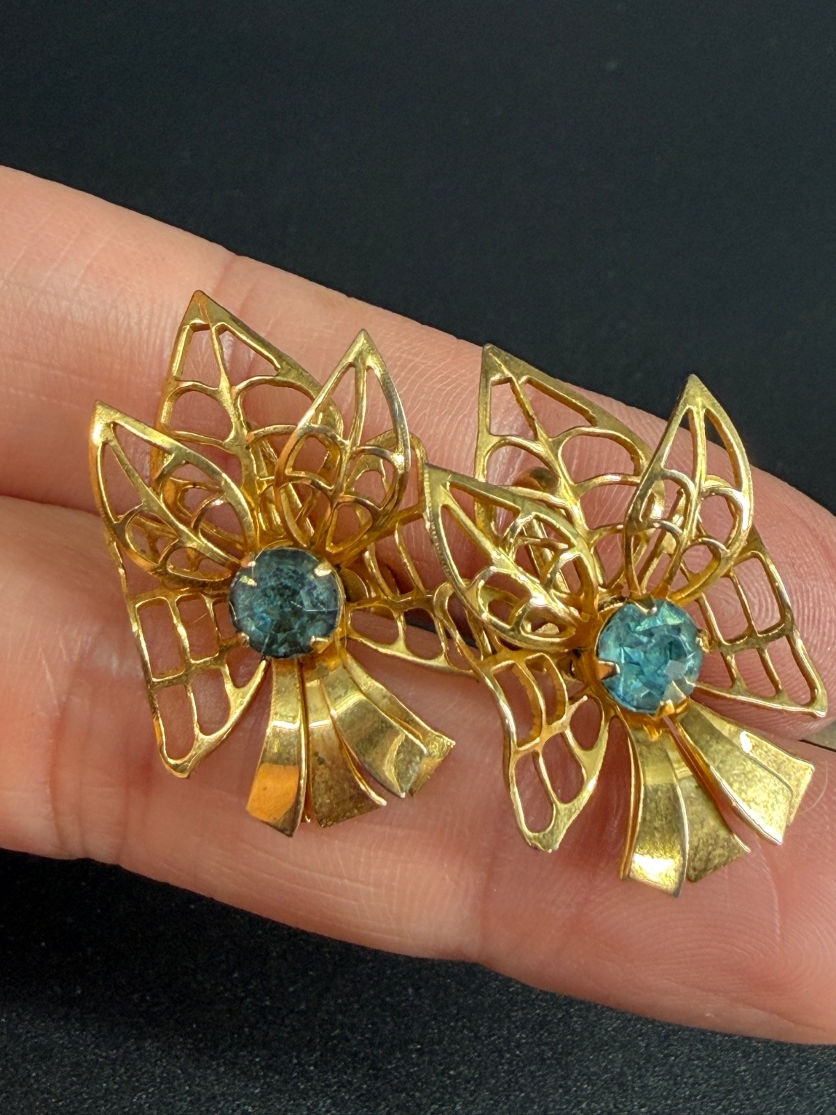 Vintage Flower Rhinestone Screw Back Earrings Lot 50s 60s