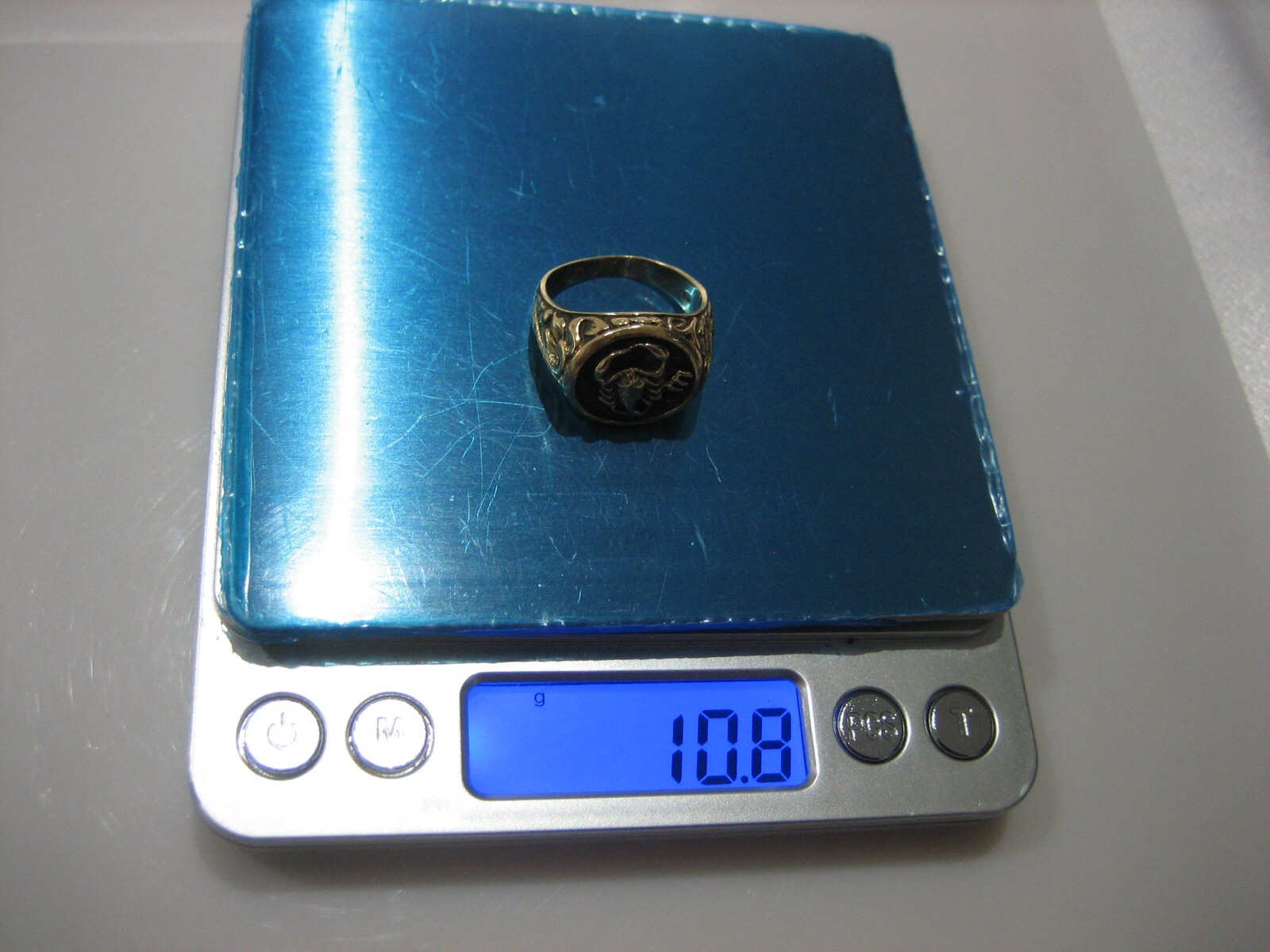 STUNNING VINTAGE 14K YELLOW GOLD SCORPIO FLOWER SIGNET RING 10.9 GRAMS SIZE 9.5