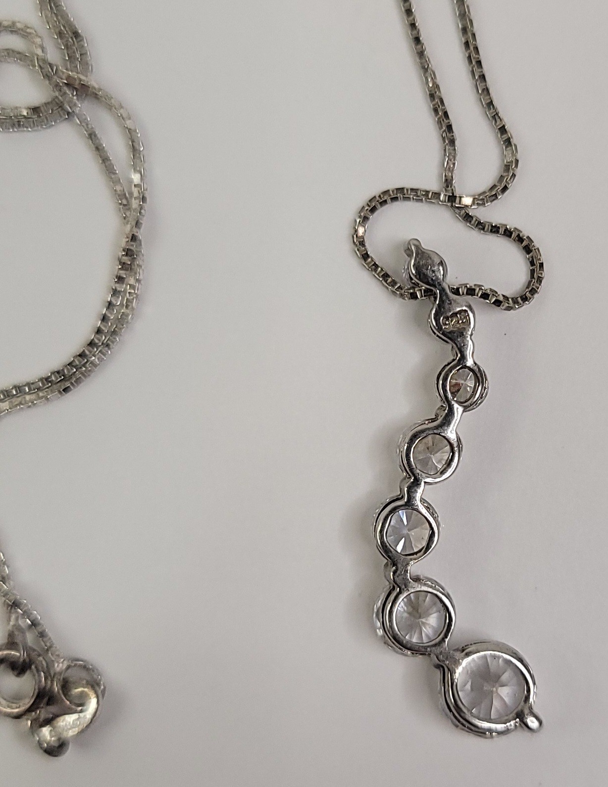 Signed S Sterling 925 Italy Cubic Zircon CZ 1.75” Journey Pendant 18” Necklace