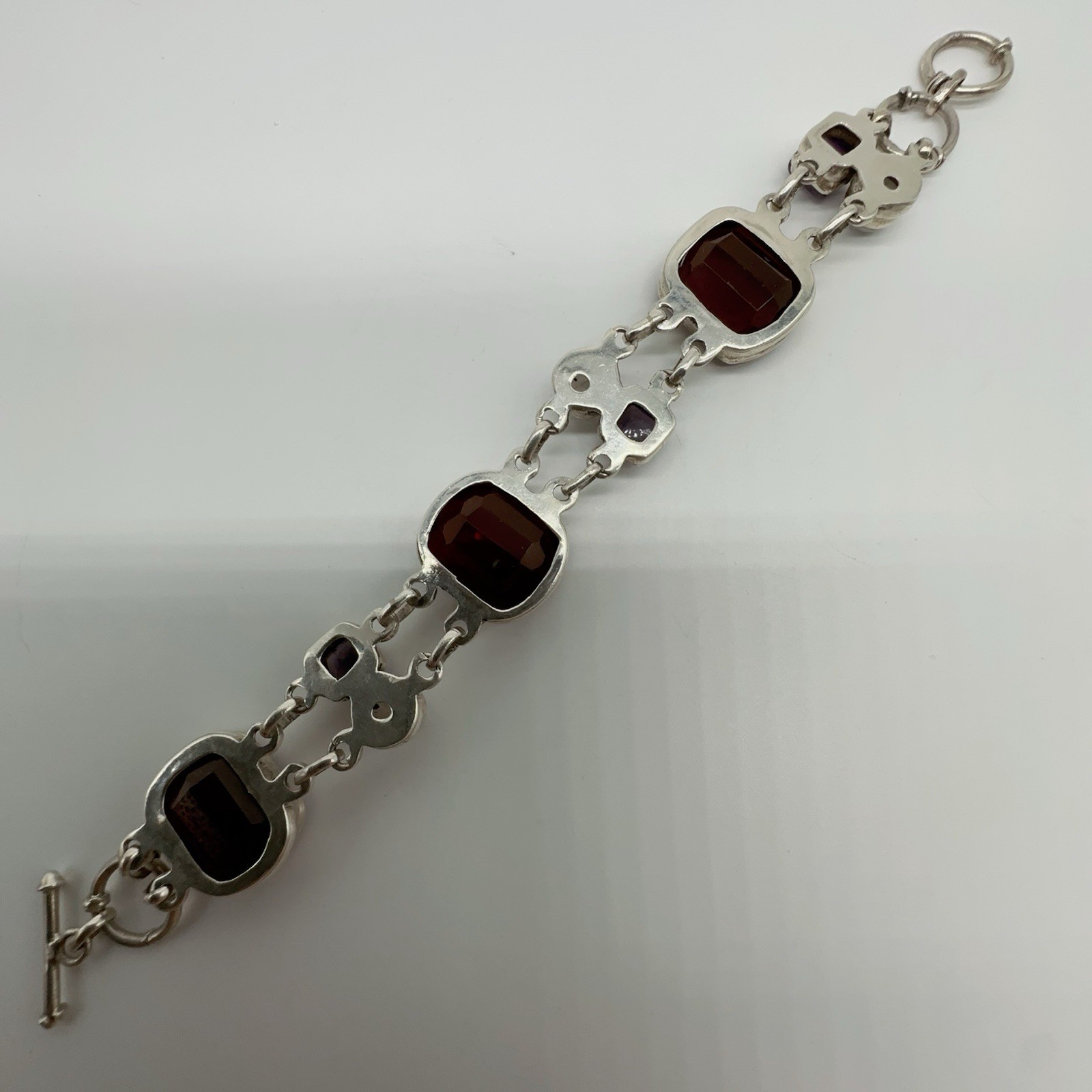 Sterling Silver Amethyst Moonstone & Glass Link Bracelet 37.1g #yes