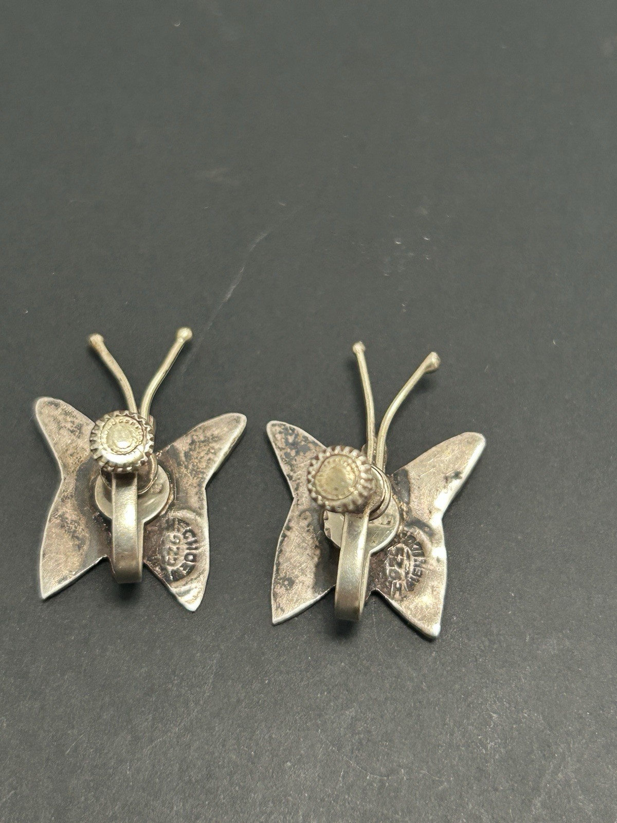 Vintage Mexico 925 Sterling Silver Abalone Butterfly Screw Back Earrings