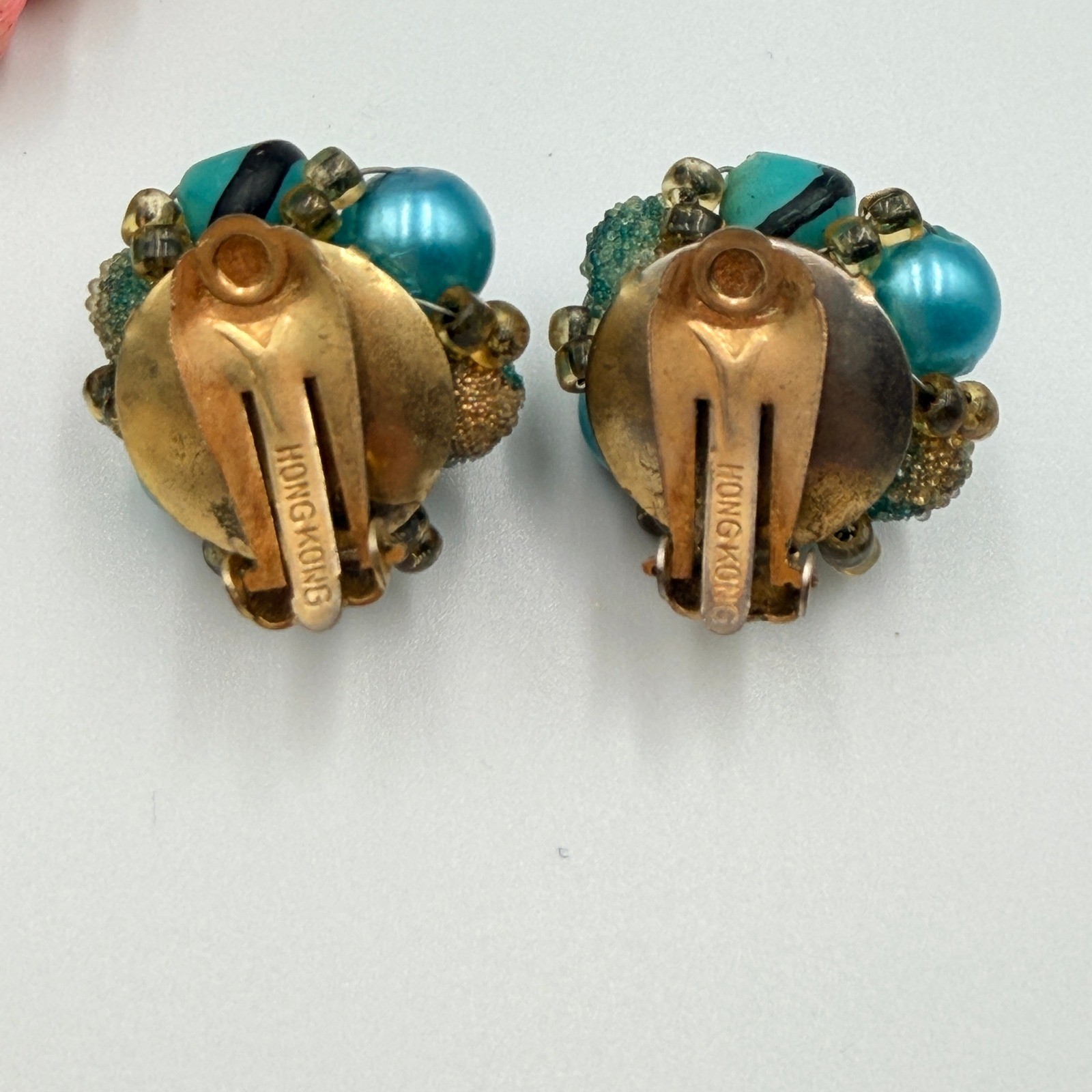 Vtg Japan Hong Kong Beaded Cluster Earrings Lot 10 Pair MCM Costume Jewelry Clip