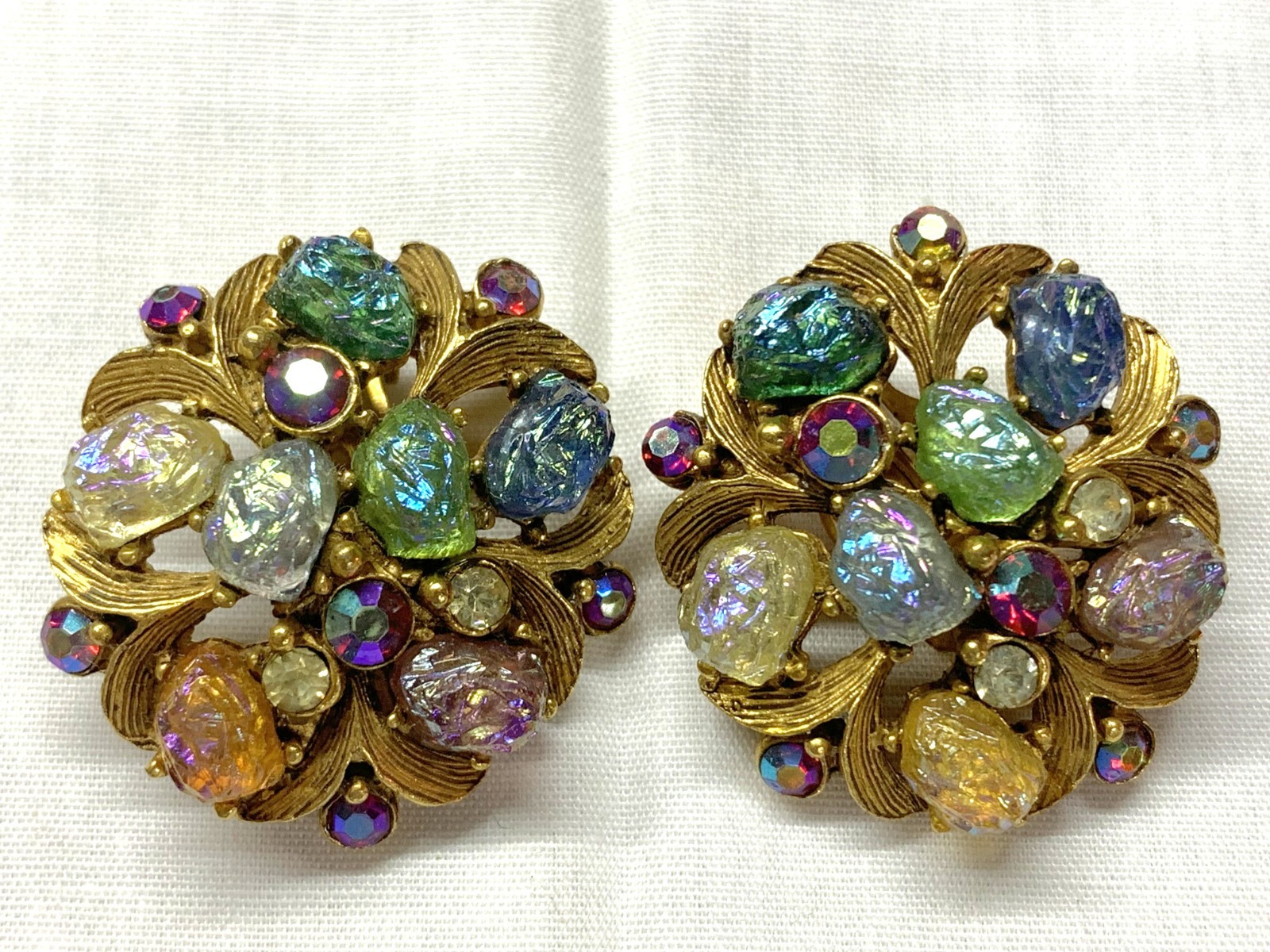 VINTAGE FLORENZA MULTICOLOR LAVA STONE EARRINGS