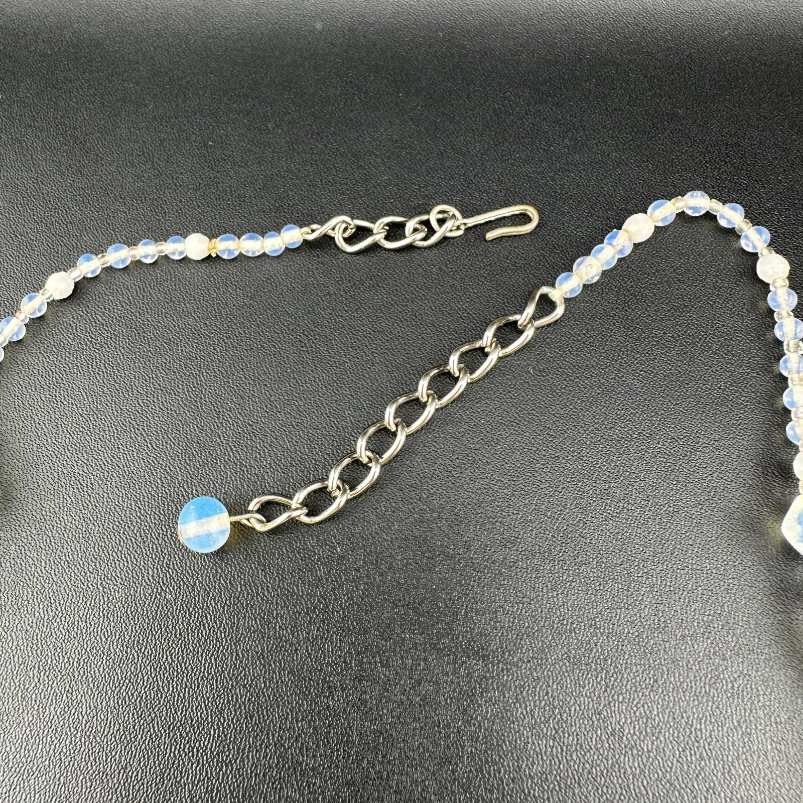 Vintage Opalite Glass Bead Necklace 31″ Faceted Round Hook Clasp Adjustable
