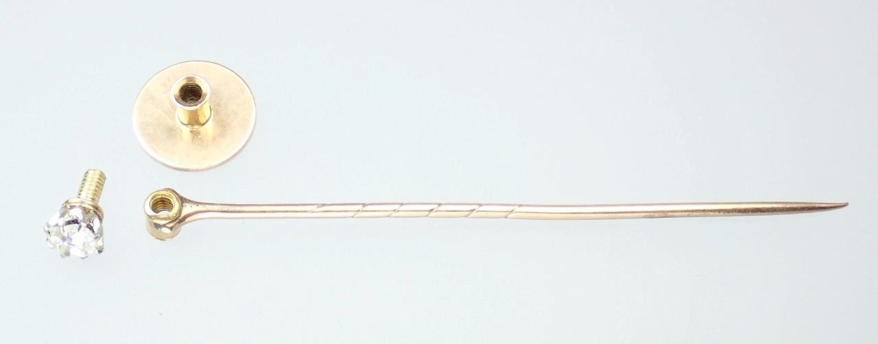 Pretty Antique Victorian 12K Gold Old Mine Cut Diamond Collar Stud Stick Pin Box