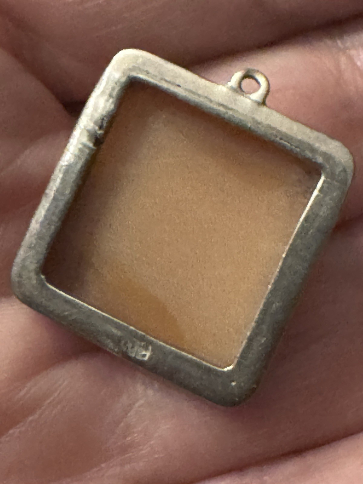 Vtg 800 Silver 3 Graces Cameo Unique Square Pendant Fine Jewelry Carved Stone
