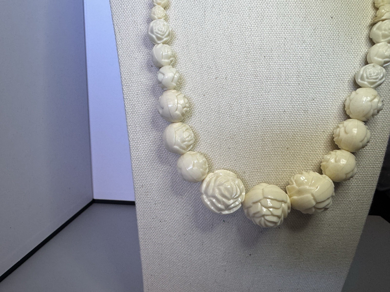 Vintage Celluloid Necklace/Earrings Set, Graduated Size Beads Made In Hong Kong