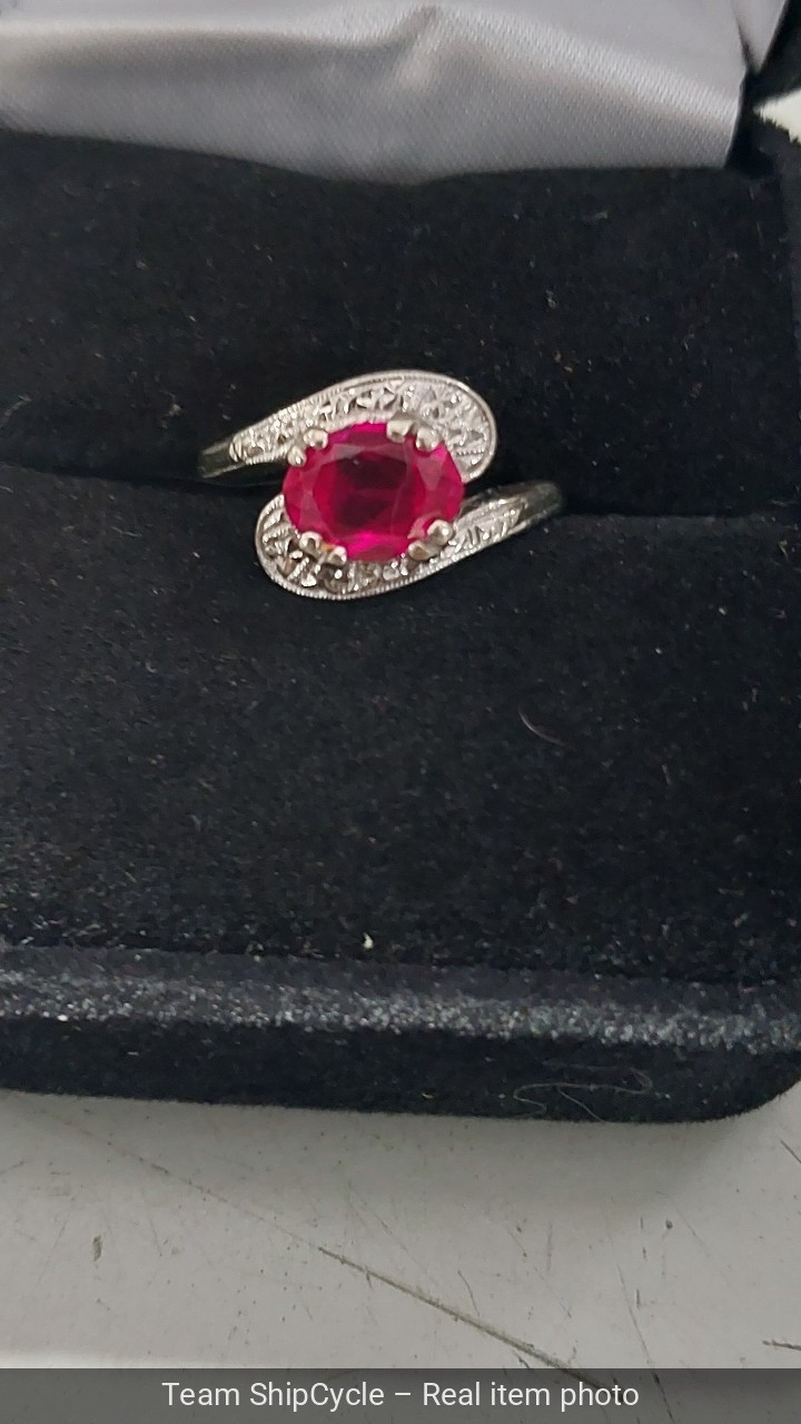 24K White Gold Red Ruby Ring Vintage Style 3g Size 6 Estate Jewelry G2U