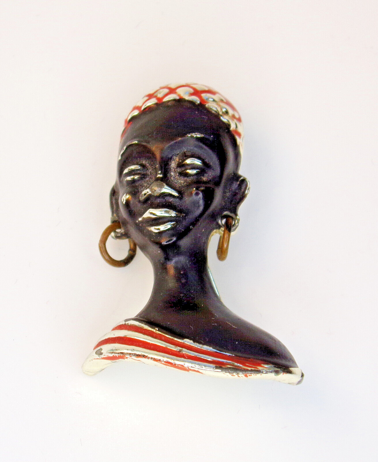 Vintage African Lady Brooch – Ethnic Pin Design, Unique Jewelry