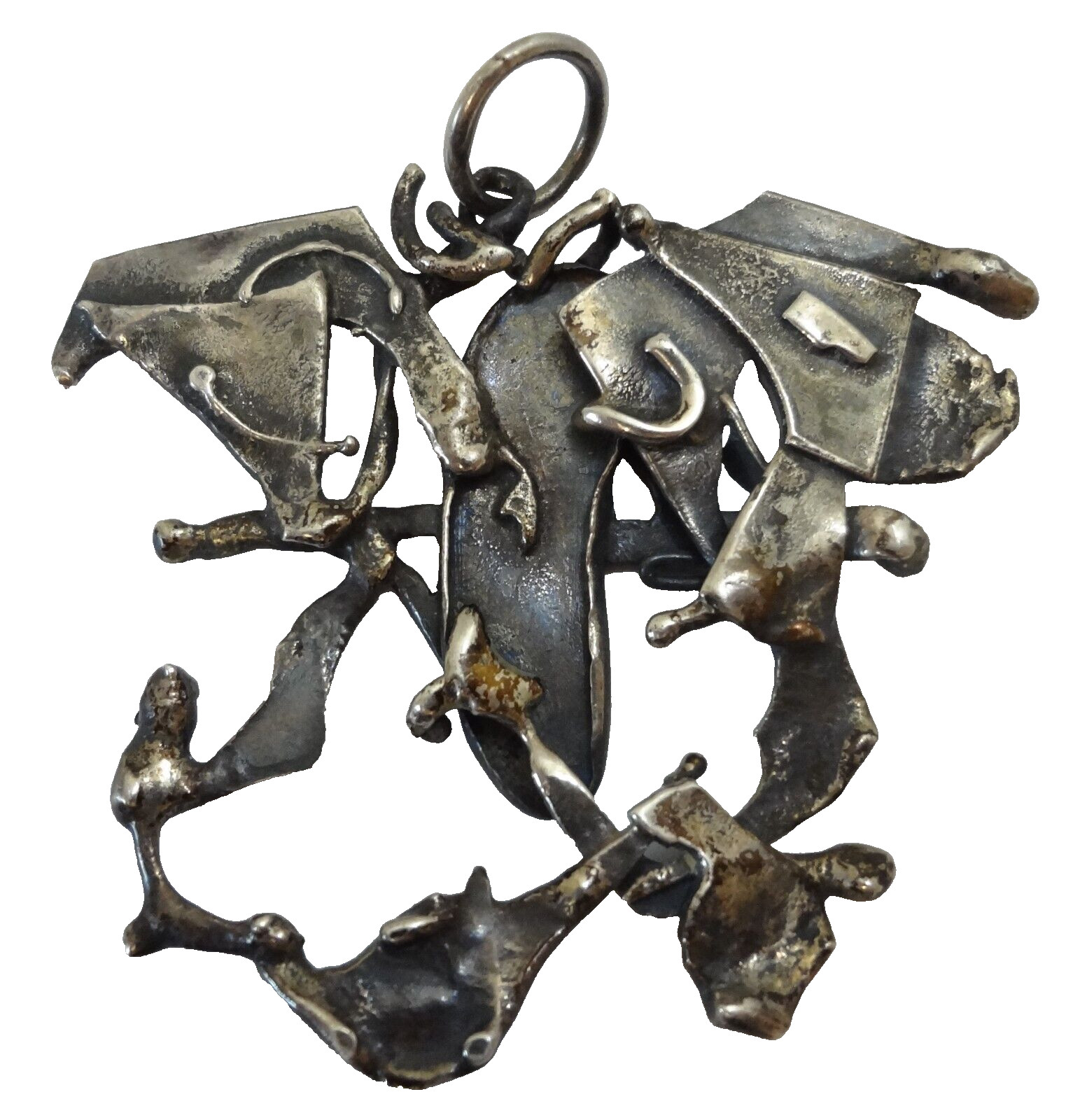 Mid Century Abstract Brutalist Sterling Silver Signed (Unknown Hallmark) Pendant