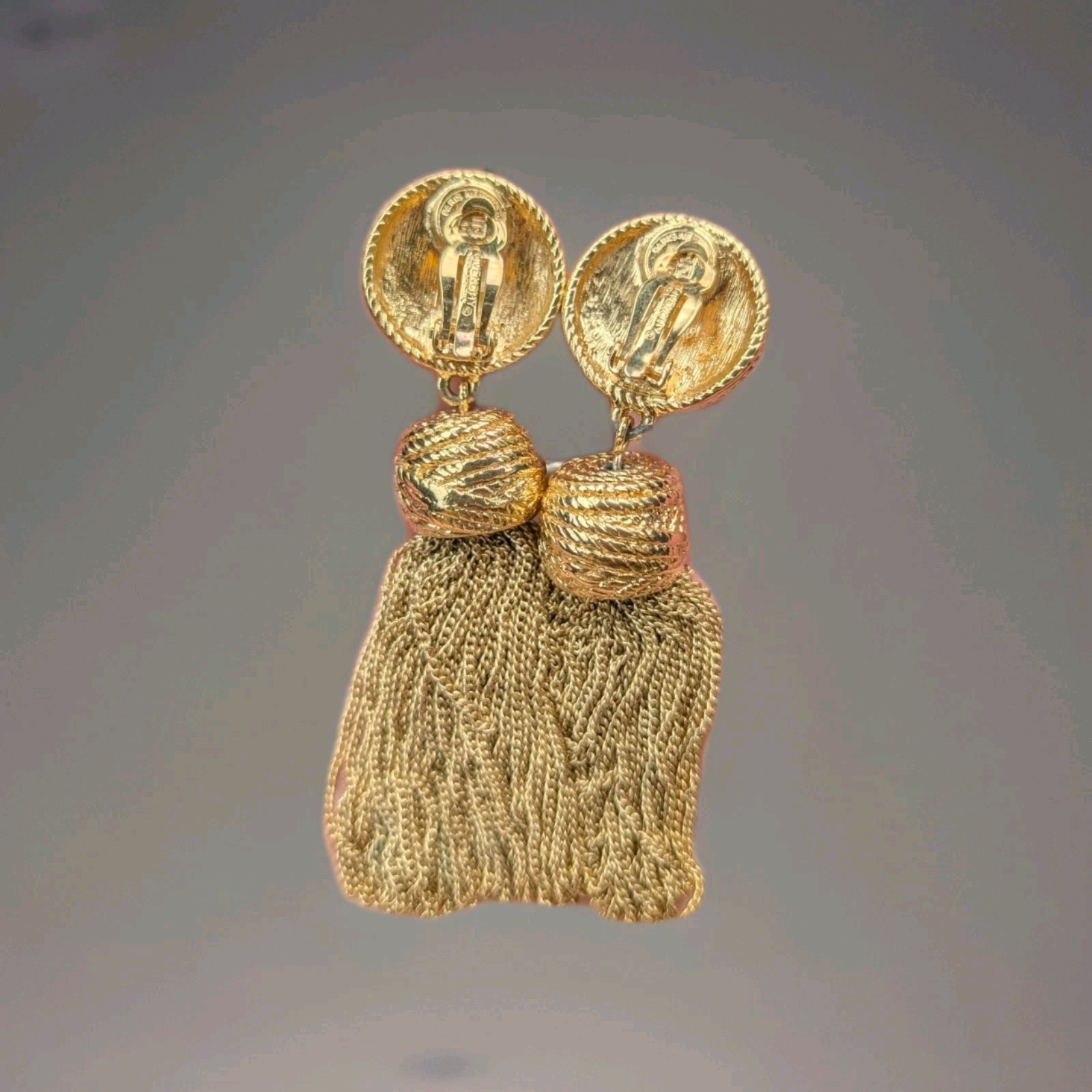 Vintage Givenchy Clip On Earrings Tassel Dangle Gold Tone