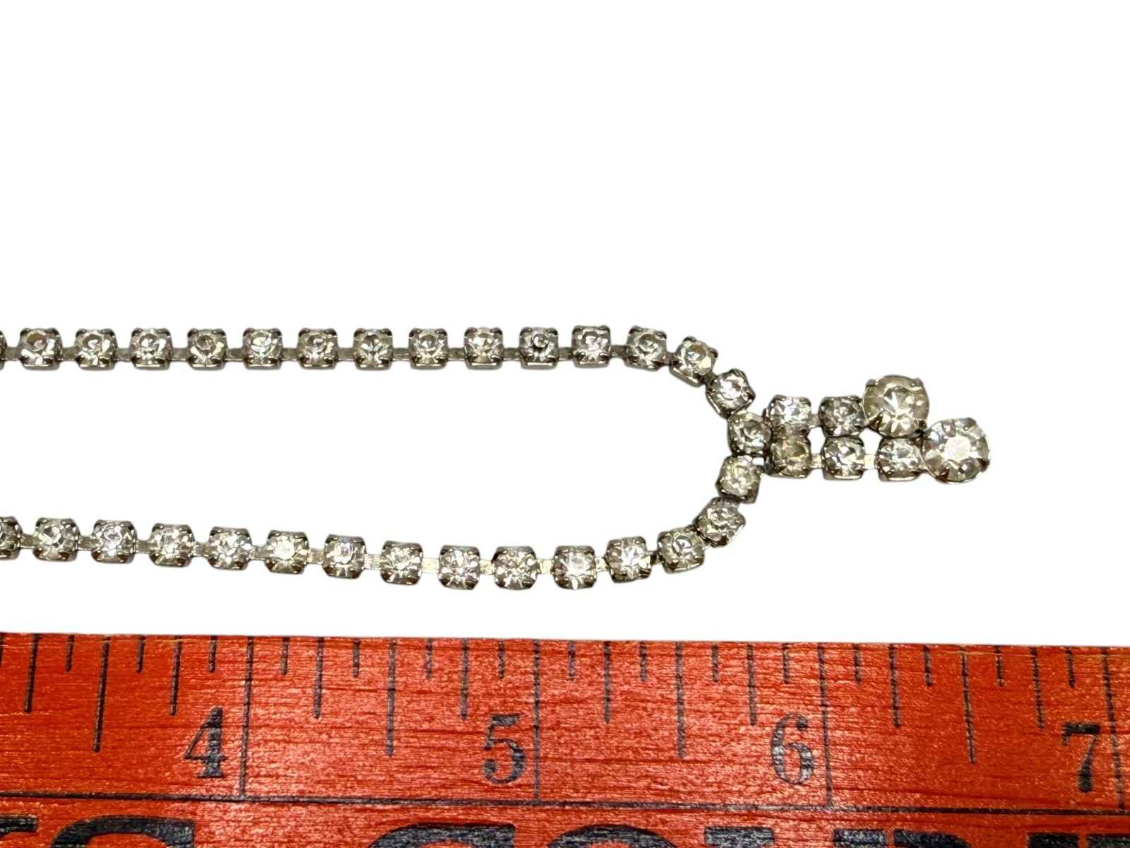 Vintage Rhinestone Choker Necklace Mid Century Sparkling Gemstones 12in Tassel