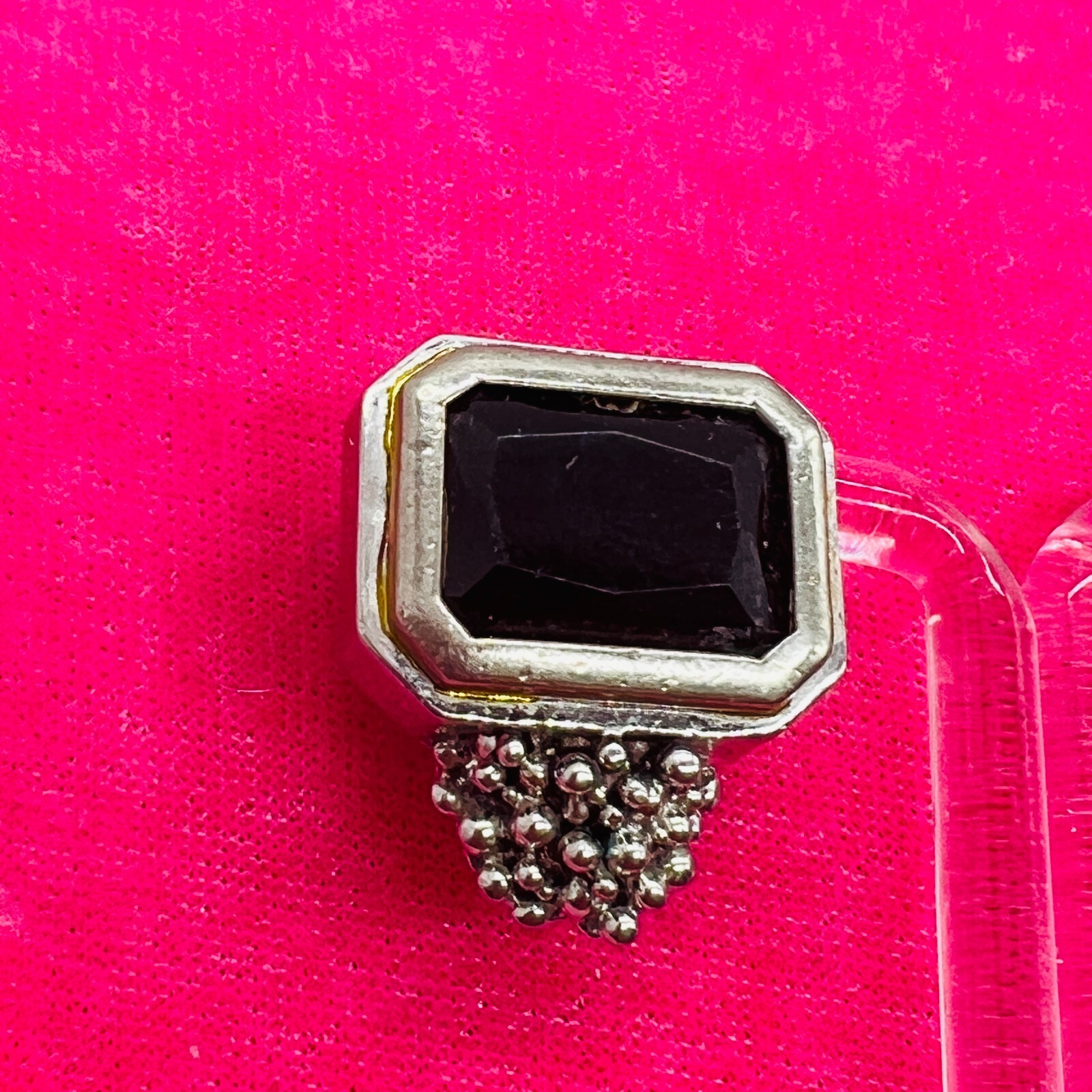 Vintage EXP Signed Silver Tone Earrings Black Stone Square Cut Grape Rectangle