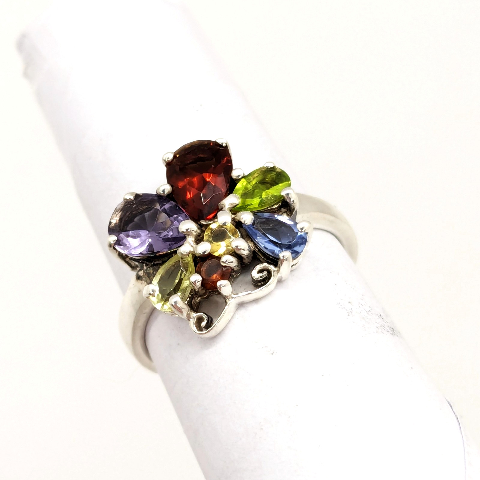 Vintage Luxury RING “Samotsvety”Silver 925 with Bright Stones -size: 7.5US| #127