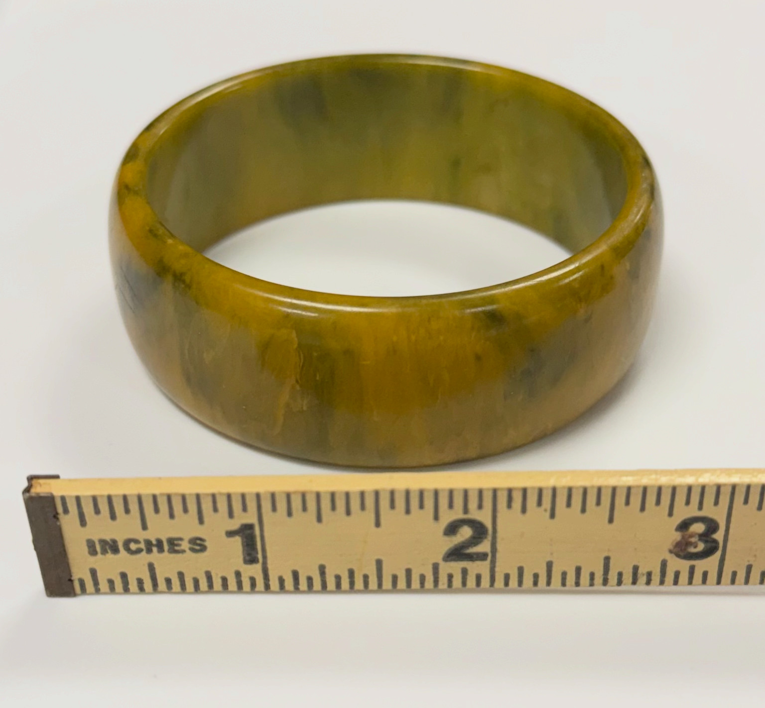 Vintage Tested Bakelite Catalin Bangle Bracelet Olive Green Butterscotch Marbled