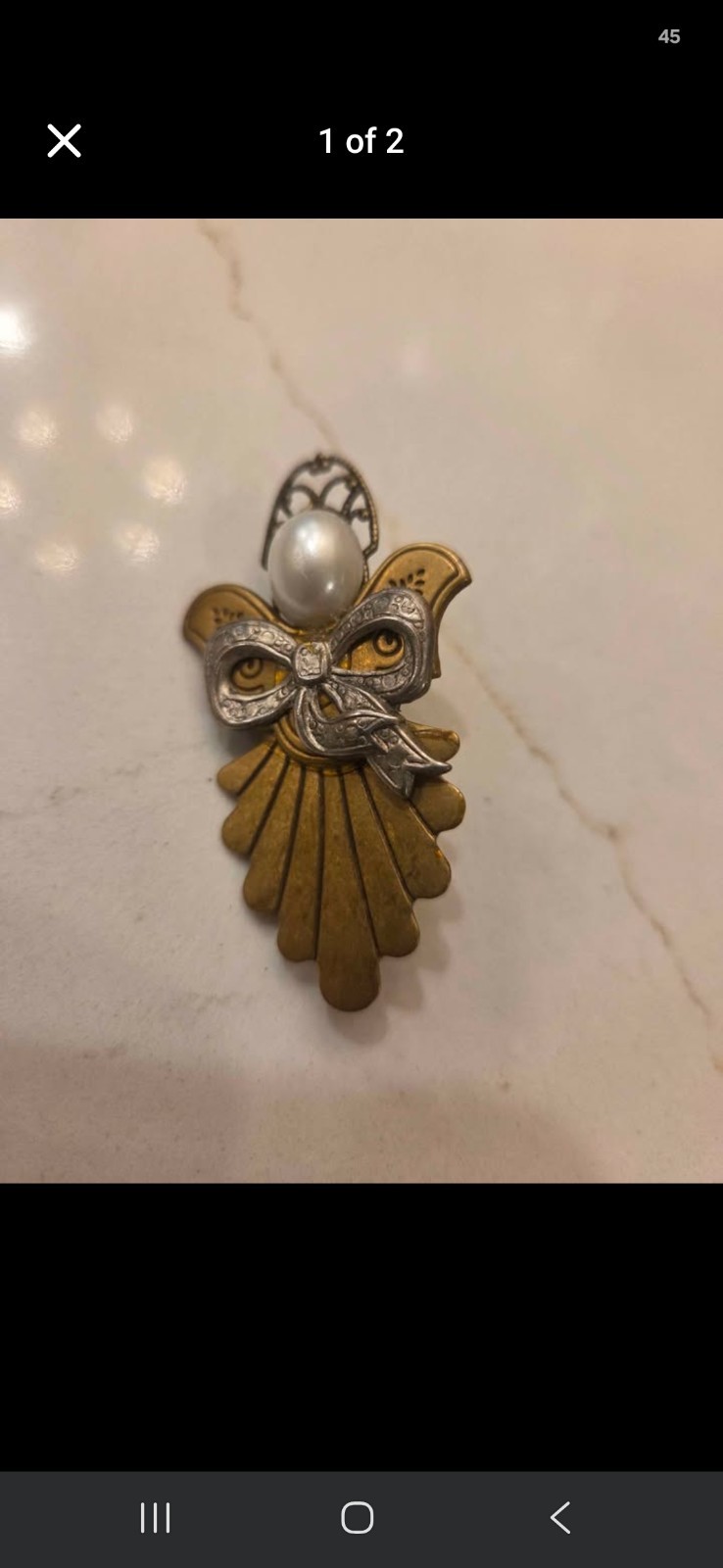 Vintage Angel Wings Pin, Brass Finish