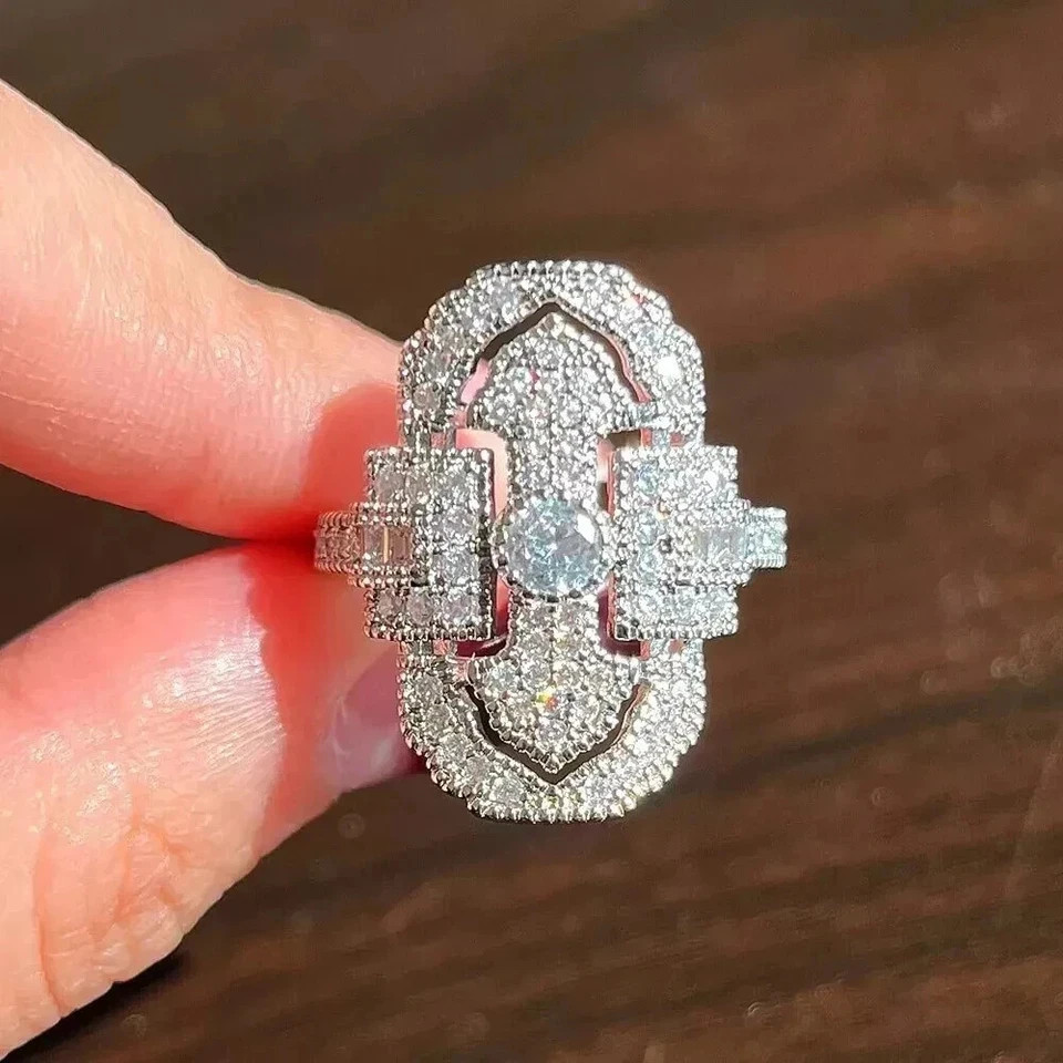 Art Deco Style 3Ct Round Cut Lab Created Diamond 925 Silver Engagement Gift Ring