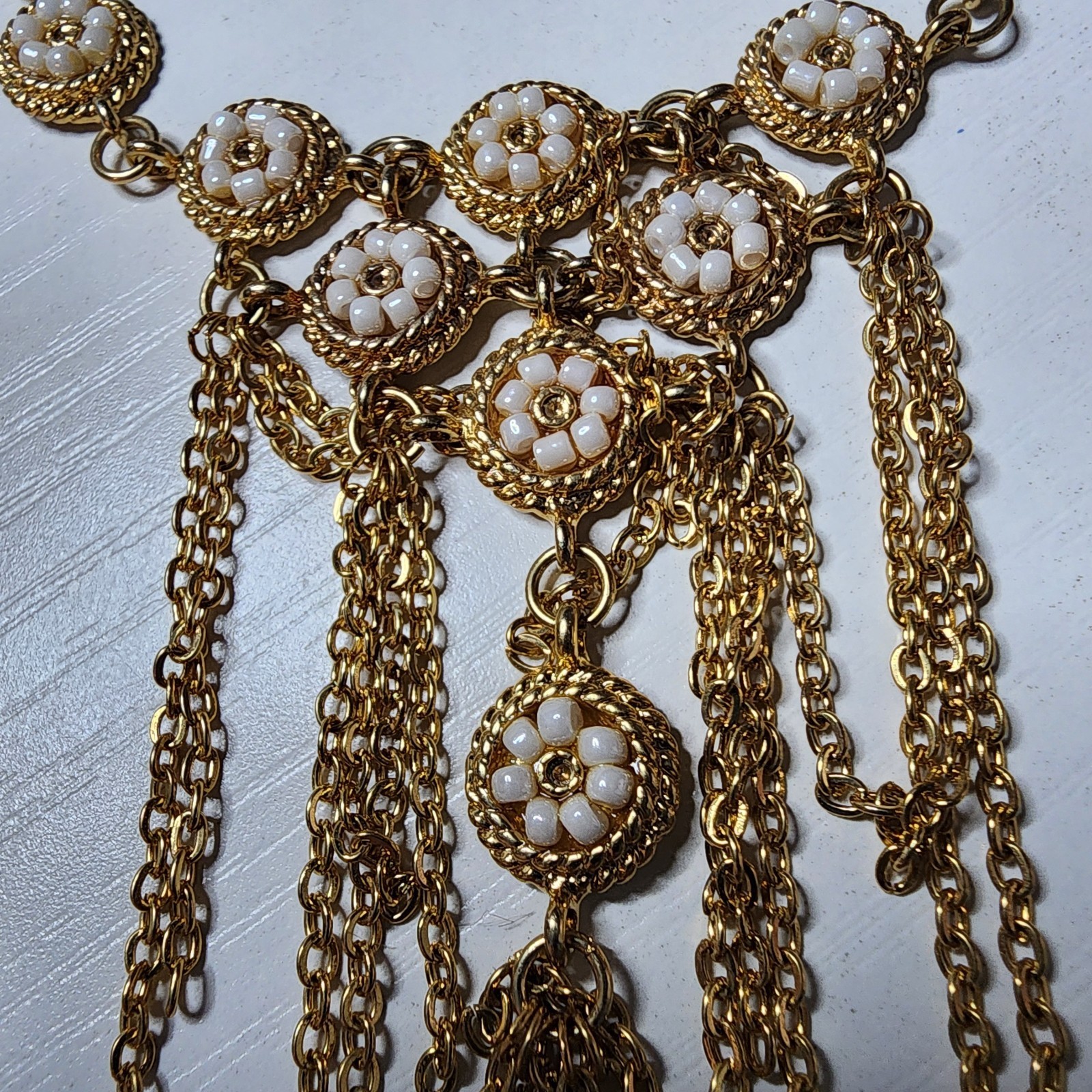 Vintage Bijoux Terner Gold Tone Necklace Multi Strand Dangle Tassel Beads Signed