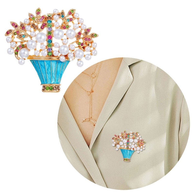 Elegant Crystals Bead Brooch Basket Designs Portable Zinc Alloy Accessory