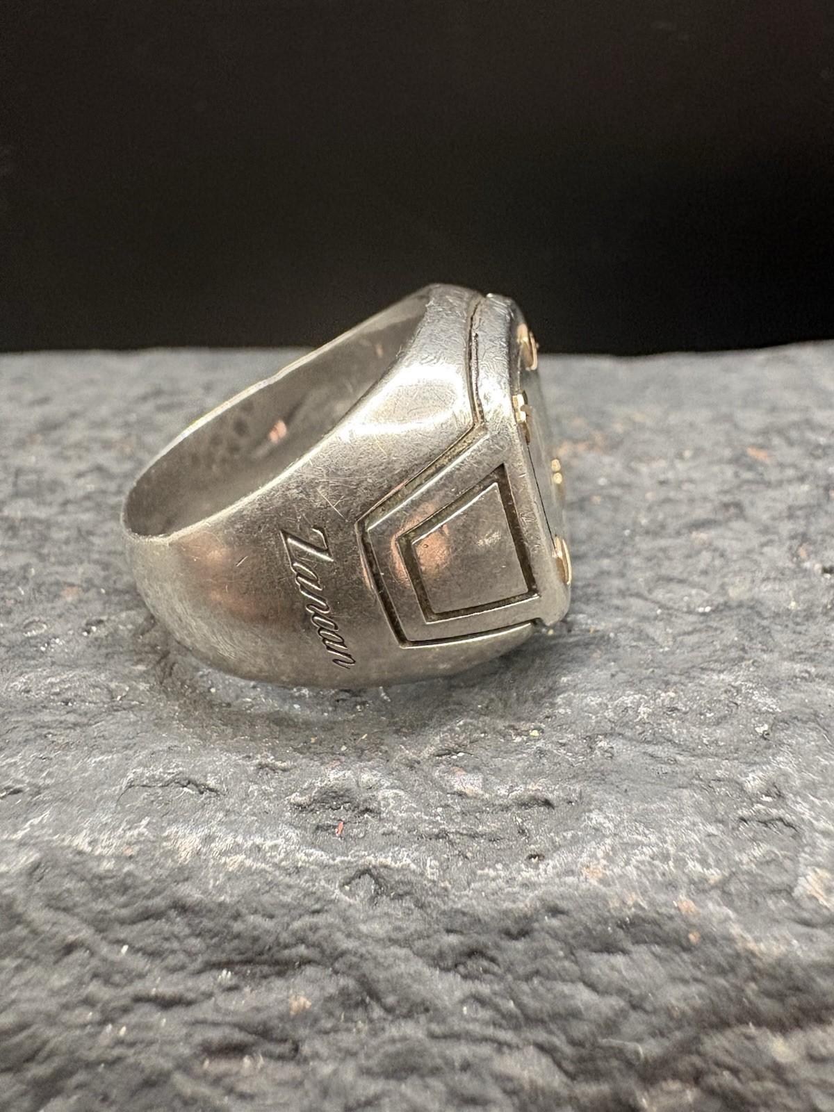 SZ 9.5 Vintage Sterling Silver Zancan Gioielli Mens Monogram Signet Ring Italy