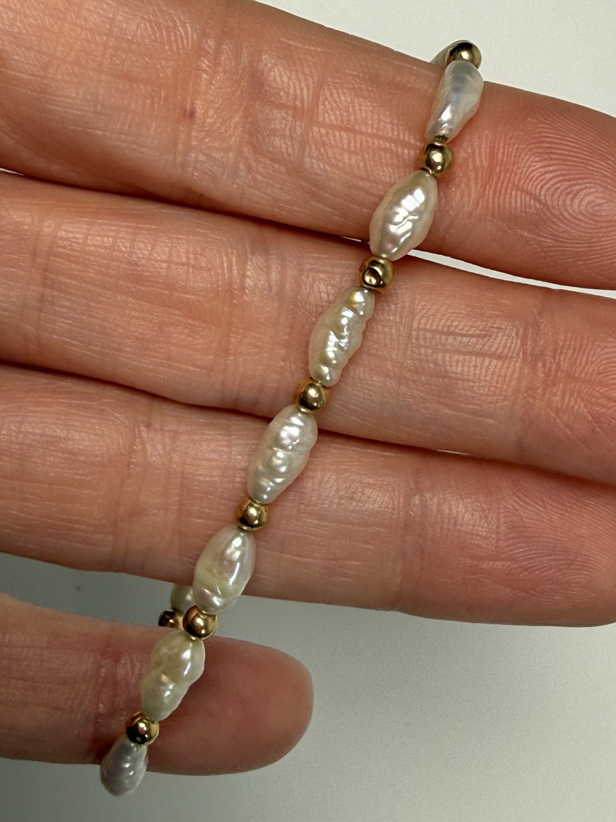Vintage 14K Gold Freshwater Pearl Beaded 6.5” Bracelet 4mm