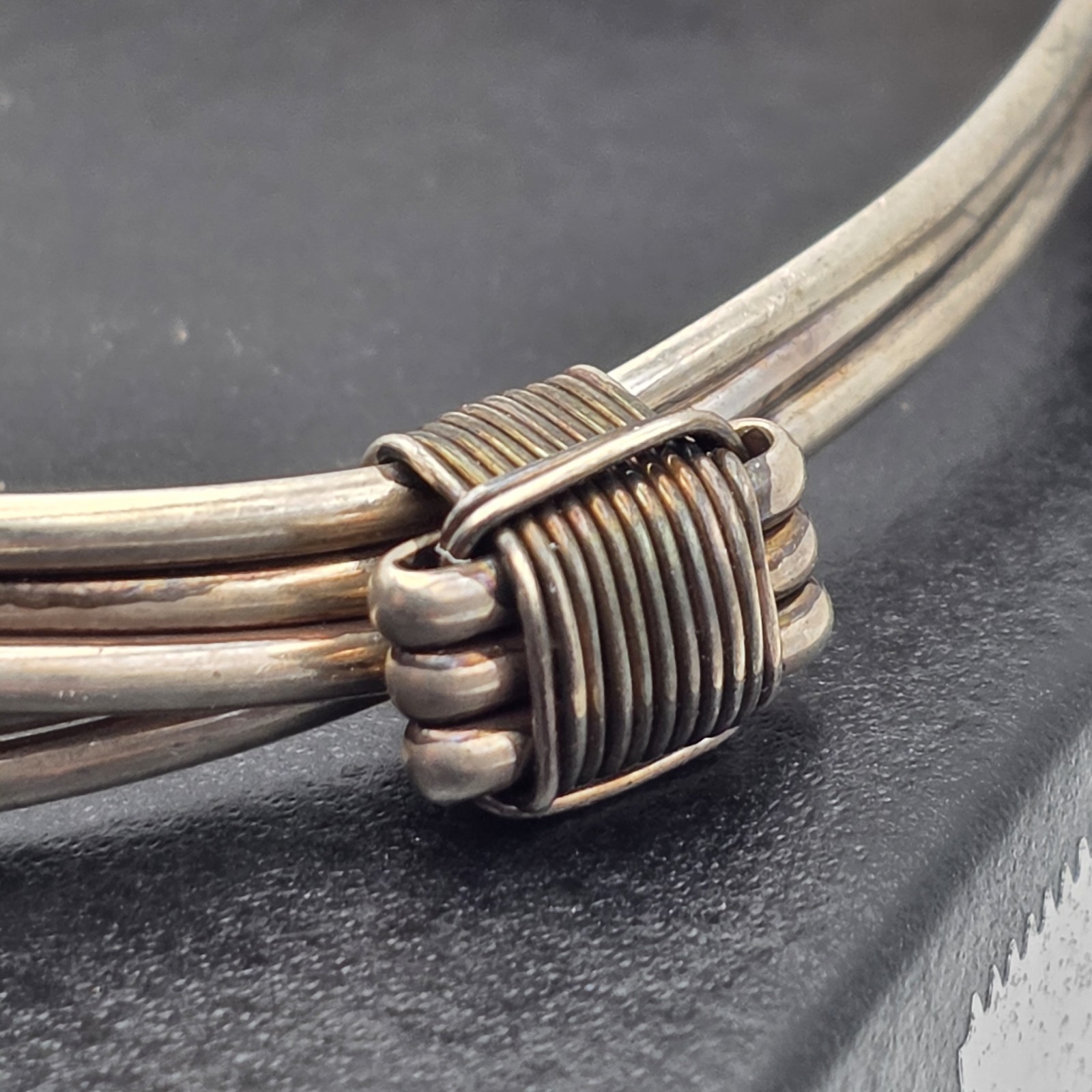 Vtg Brutalist Sterling Silver Wire Wrapped Bangle Bracelet Multi Strand 3″ 30+g