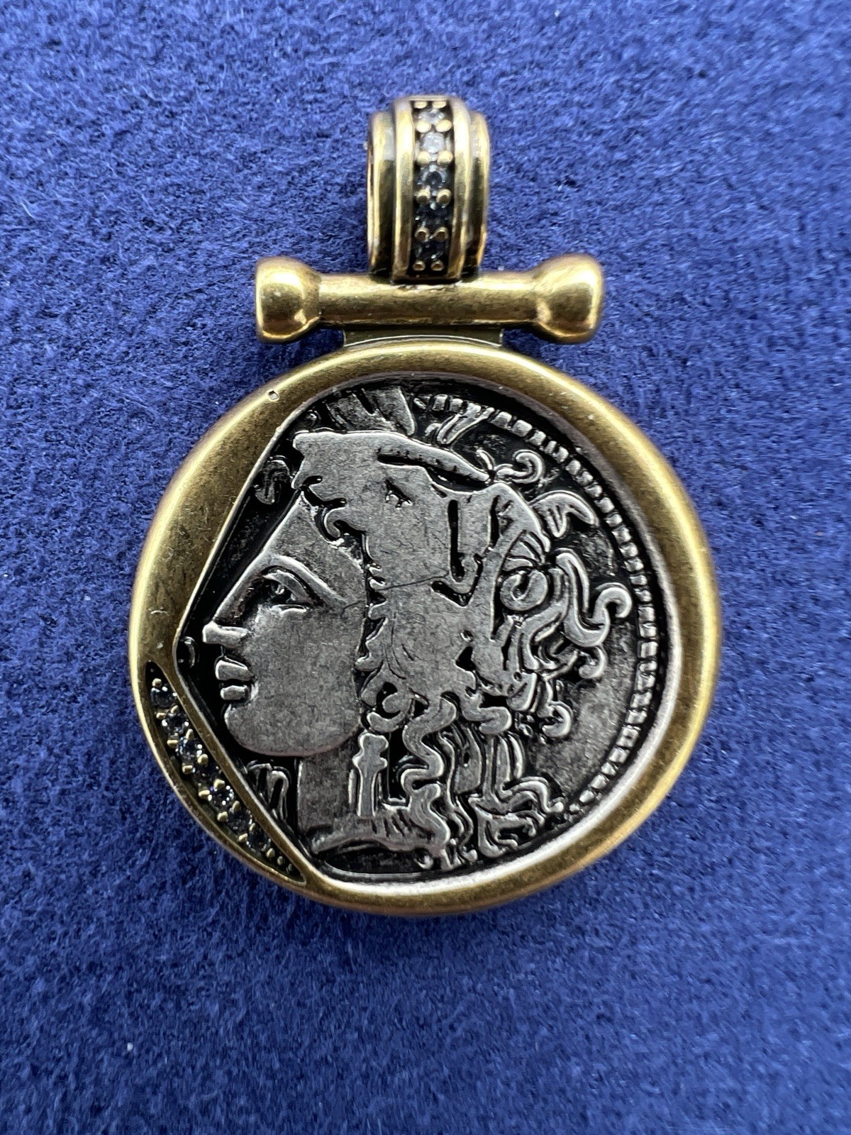 Vintage Style Coin Pendant Gold Tone Roman Goddess Medallion Necklace Charm