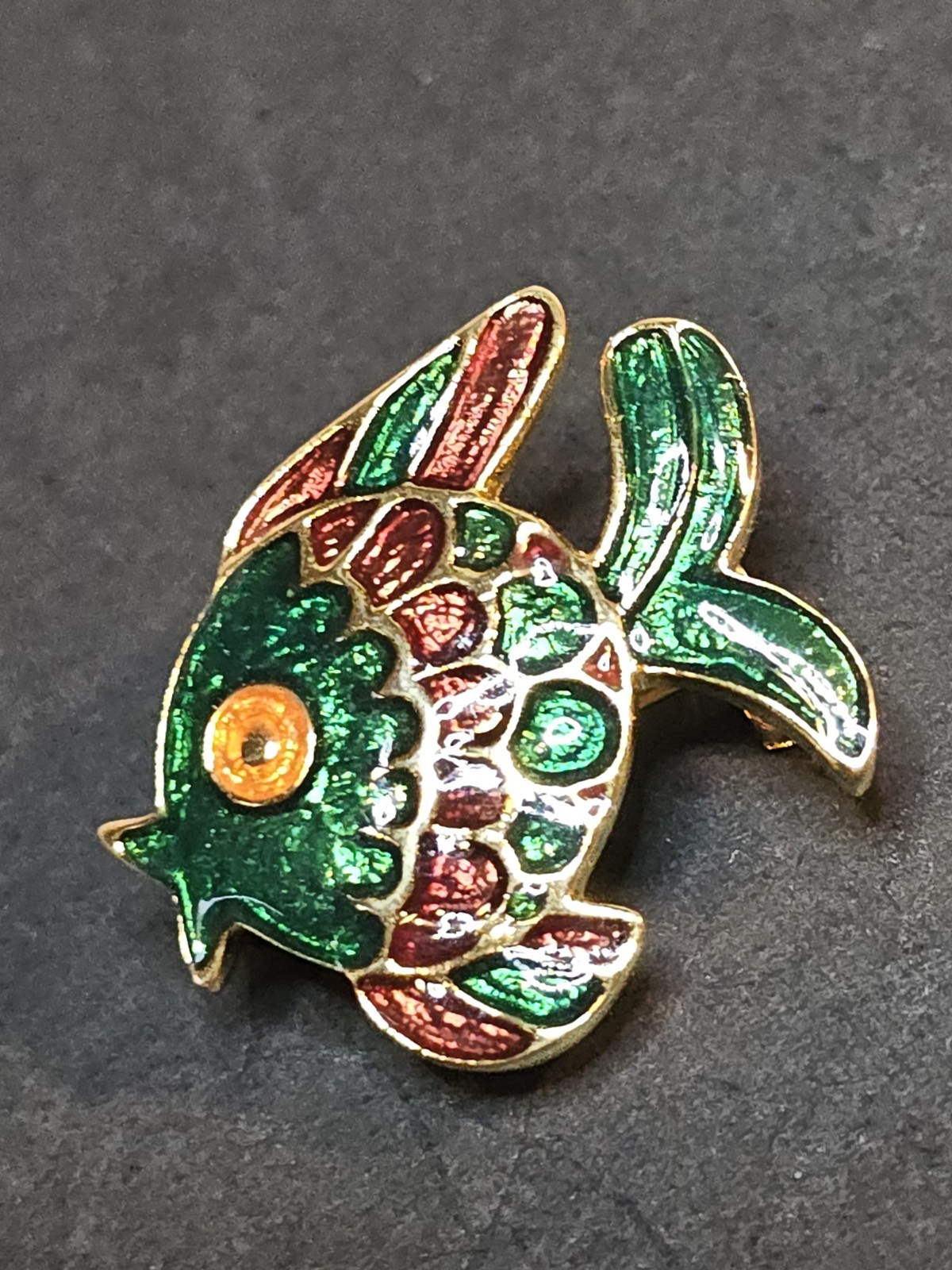 Vintage Ivana Trump Enamel Fish Brooch 1980’s Cloisonne’ Look Teal Purple