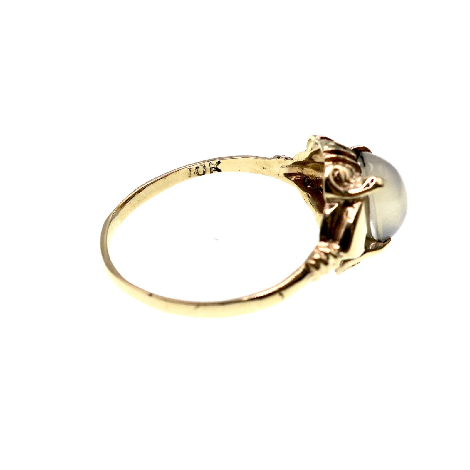 Vintage Victorian Style Oval Shape Moonstone Ring 10K Yellow Gold Size 7.5