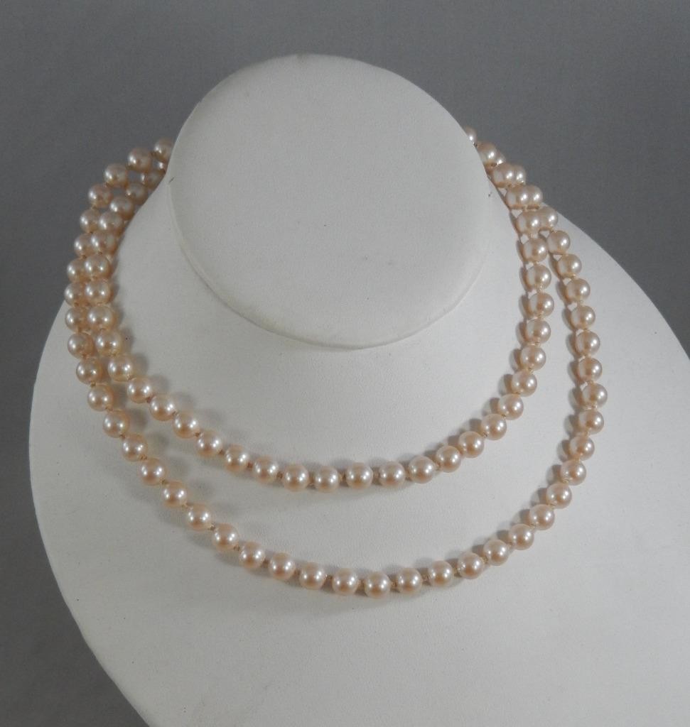Vintage Signed Monet 30″ Faux Pearl 6.4mm Glass Bead Strand Necklace M0416